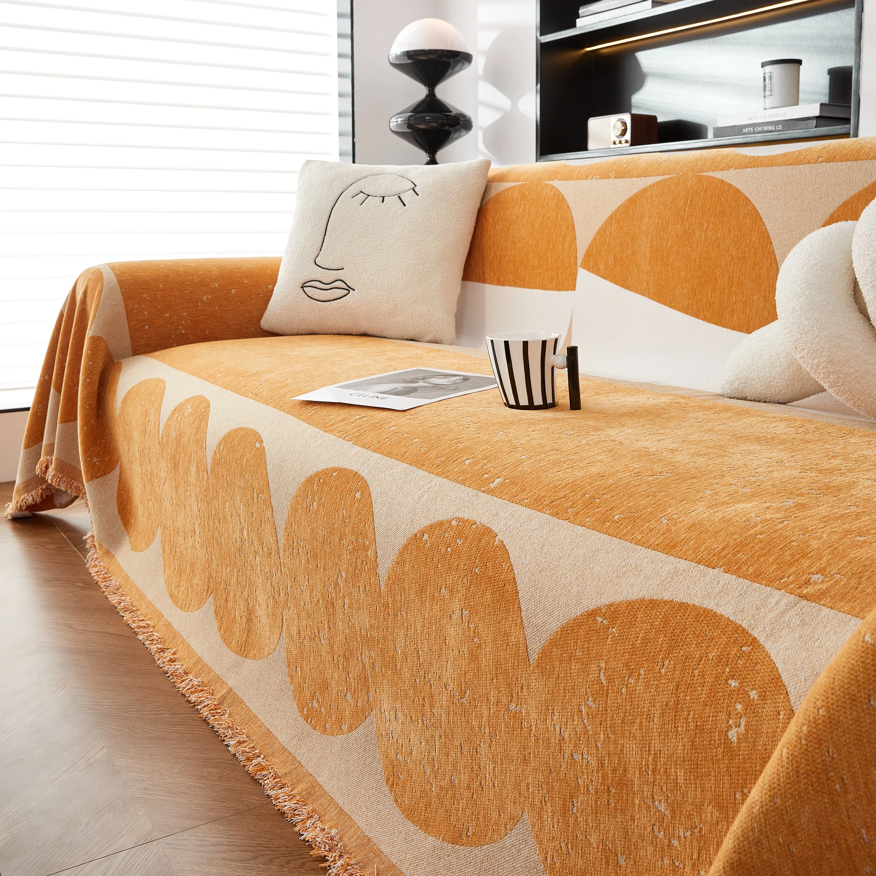 Chenille Circular Motif Sofa Protector Cover, Sofa Slipcovers L Shape, Sectional Sofa Couch Covers - Image 16