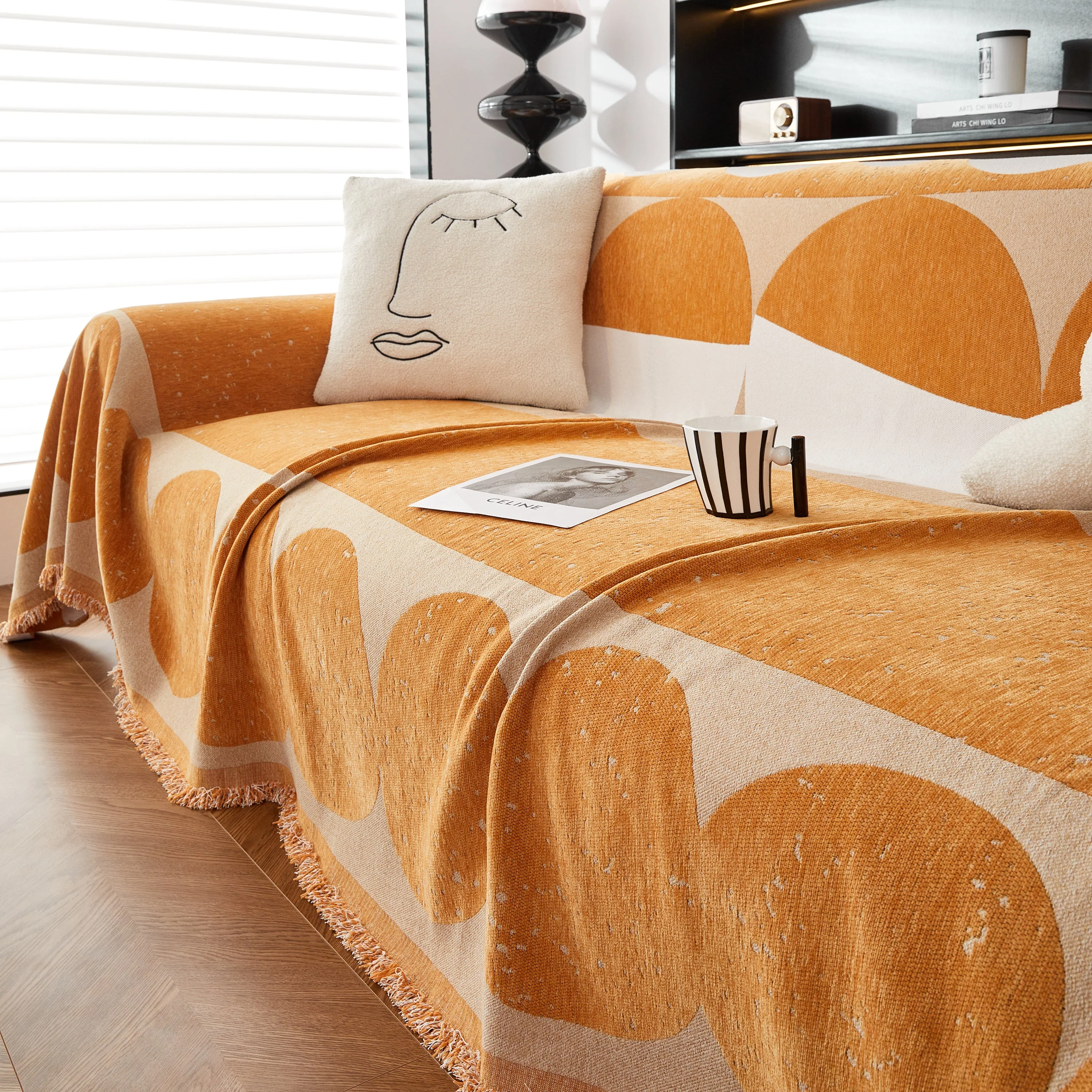 Chenille Circular Motif Sofa Protector Cover, Sofa Slipcovers L Shape, Sectional Sofa Couch Covers - Image 26