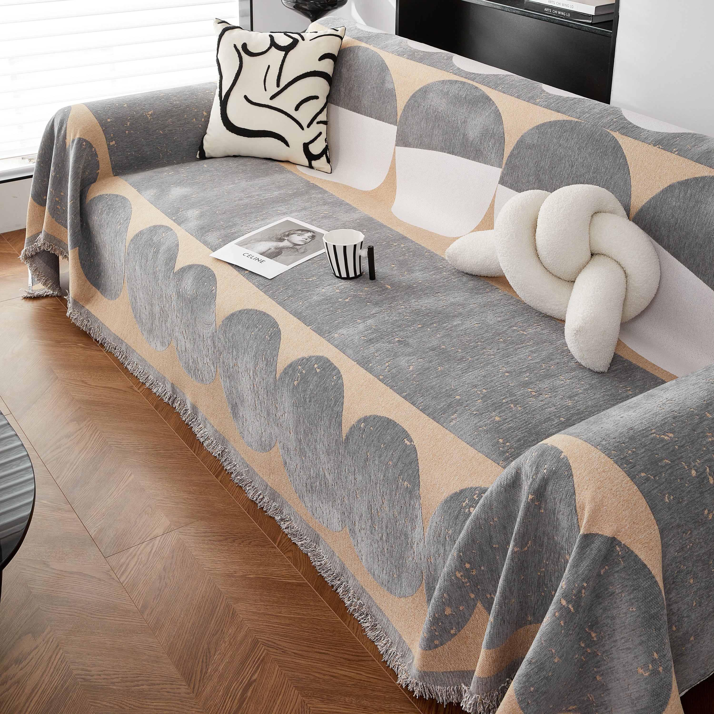 Chenille Circular Motif Sofa Protector Cover, Sofa Slipcovers L Shape, Sectional Sofa Couch Covers - Image 63