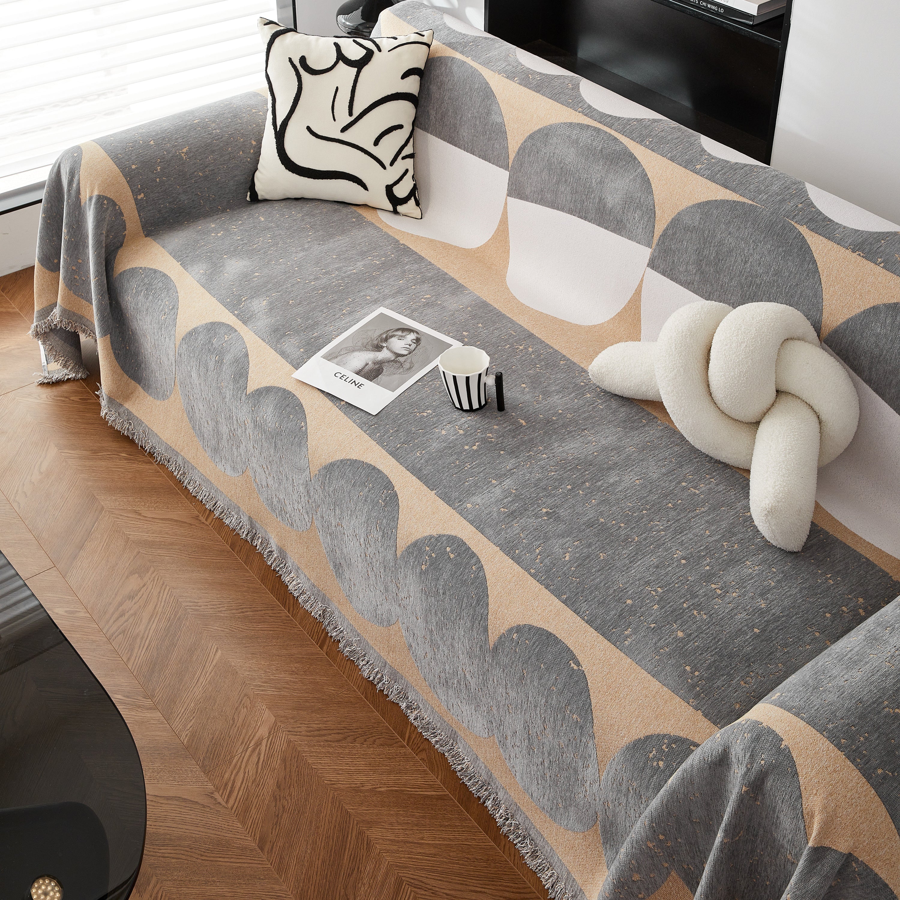 Chenille Circular Motif Sofa Protector Cover, Sofa Slipcovers L Shape, Sectional Sofa Couch Covers - Image 64