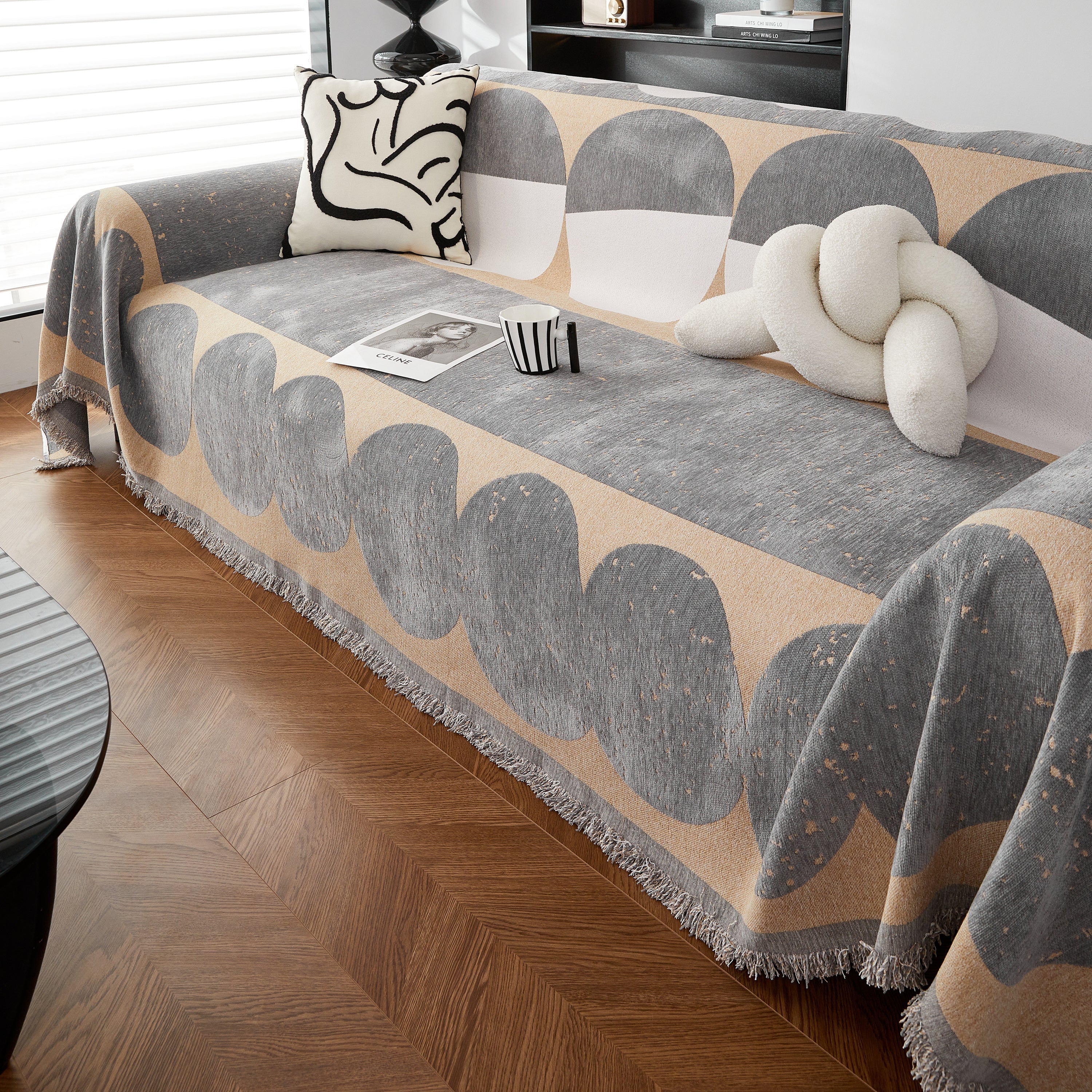 Chenille Circular Motif Sofa Protector Cover, Sofa Slipcovers L Shape, Sectional Sofa Couch Covers - Image 68