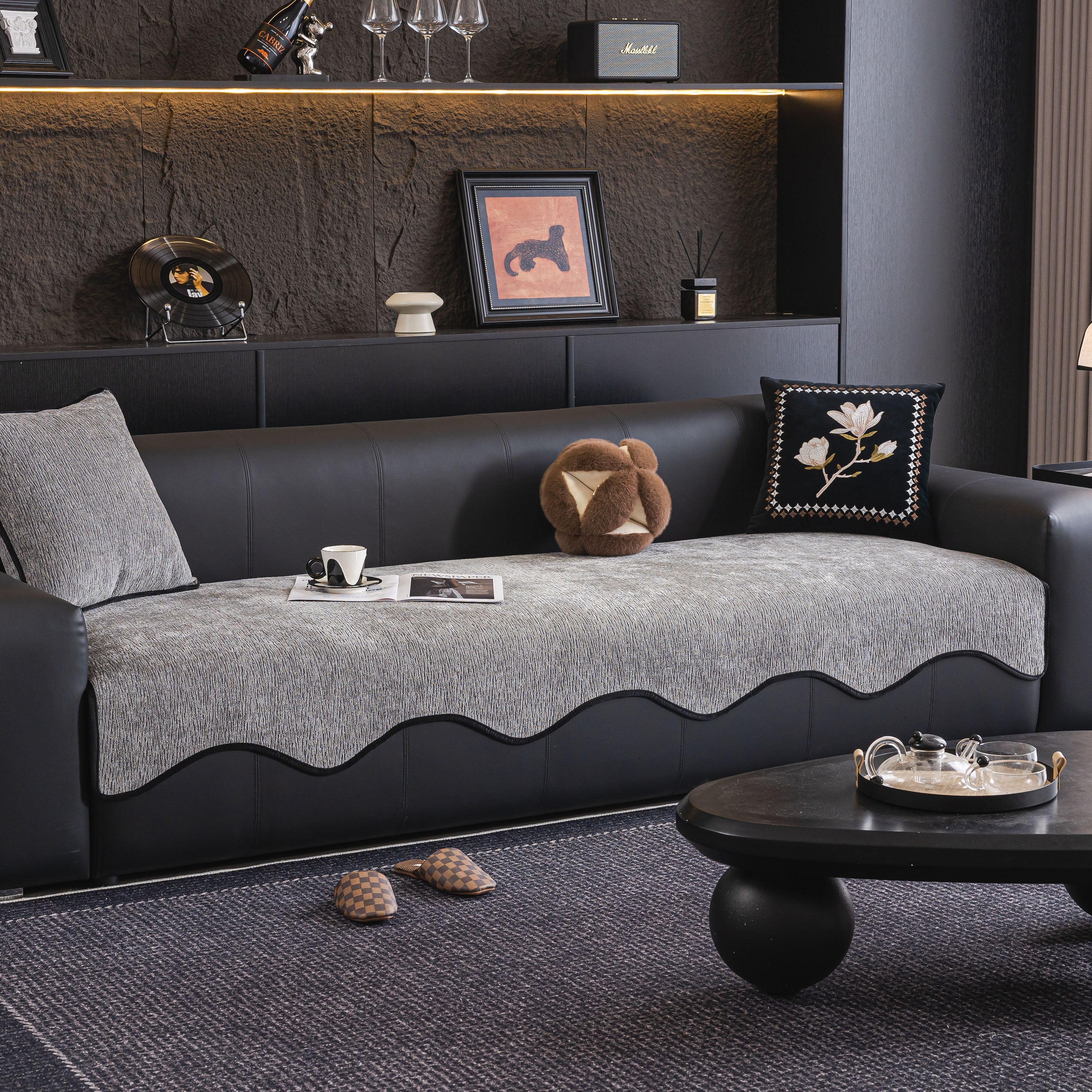 Chenille Couch Cover with Scalloped Edge, Non-Slip Modular Slipcover Sectional - Image 108
