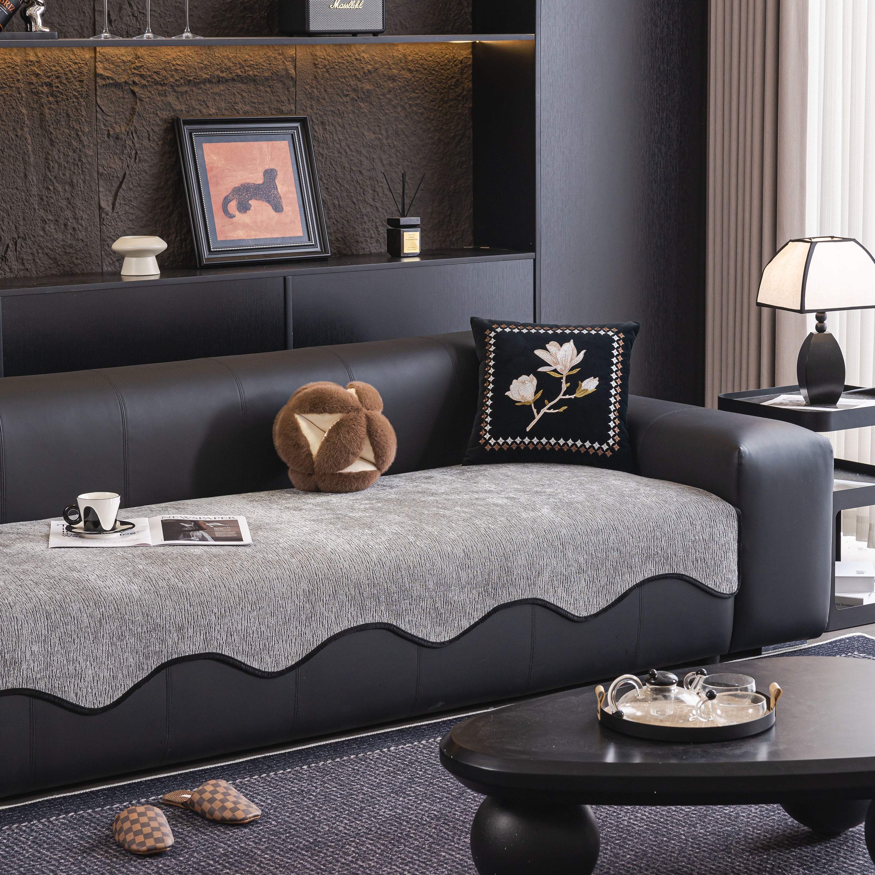 Chenille Couch Cover with Scalloped Edge, Non-Slip Modular Slipcover Sectional - Image 111