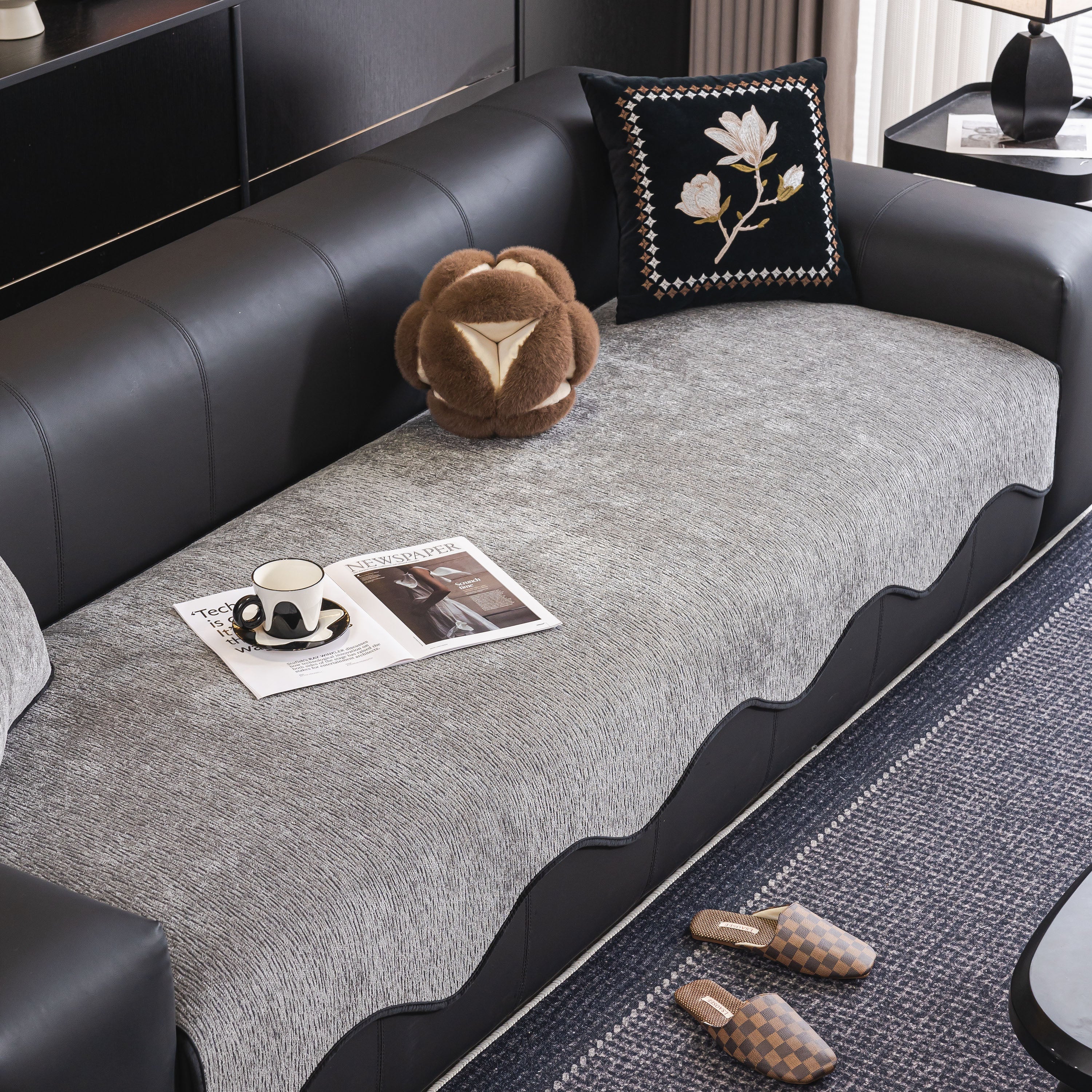 Chenille Couch Cover with Scalloped Edge, Non-Slip Modular Slipcover Sectional - Image 113