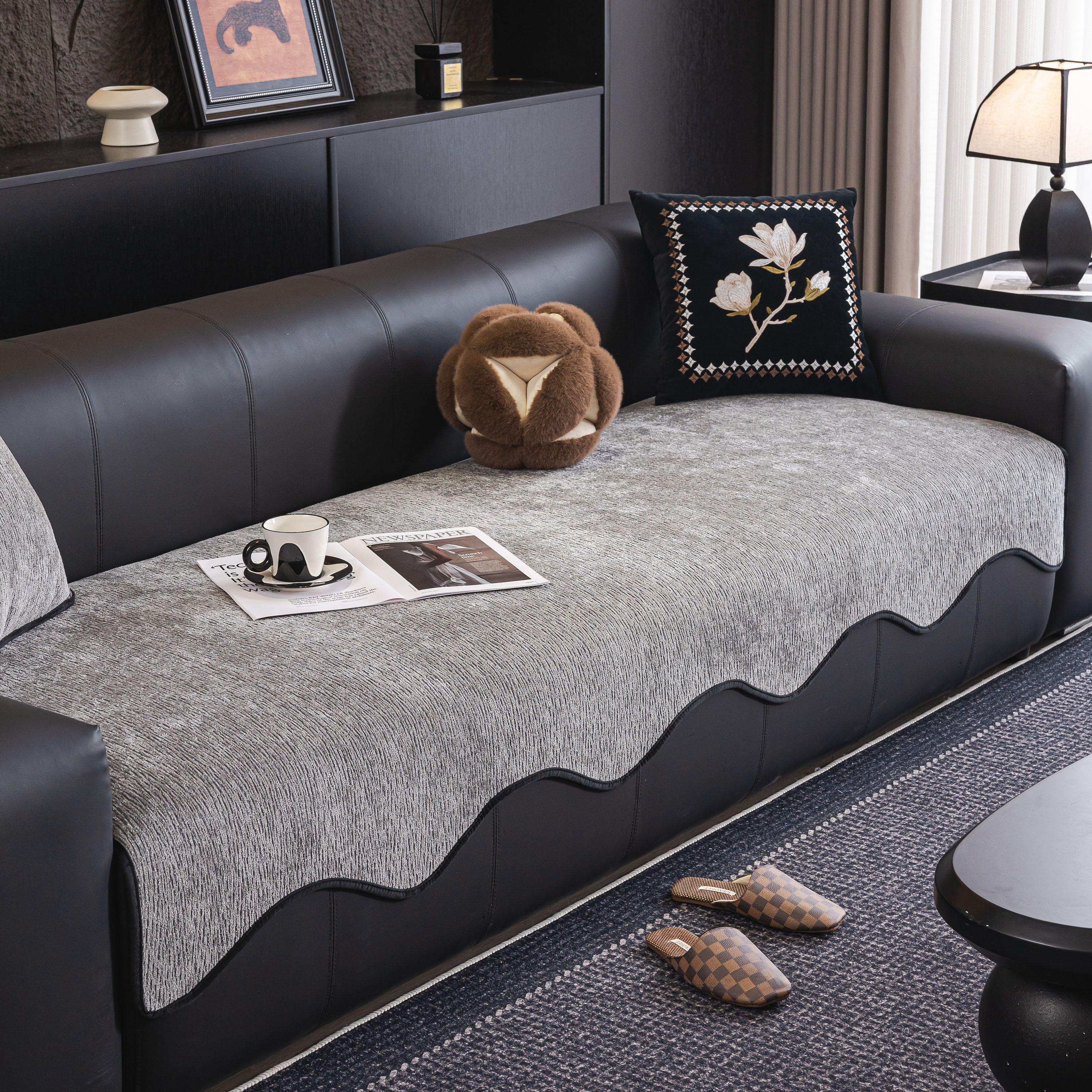 Chenille Couch Cover with Scalloped Edge, Non-Slip Modular Slipcover Sectional - Image 114