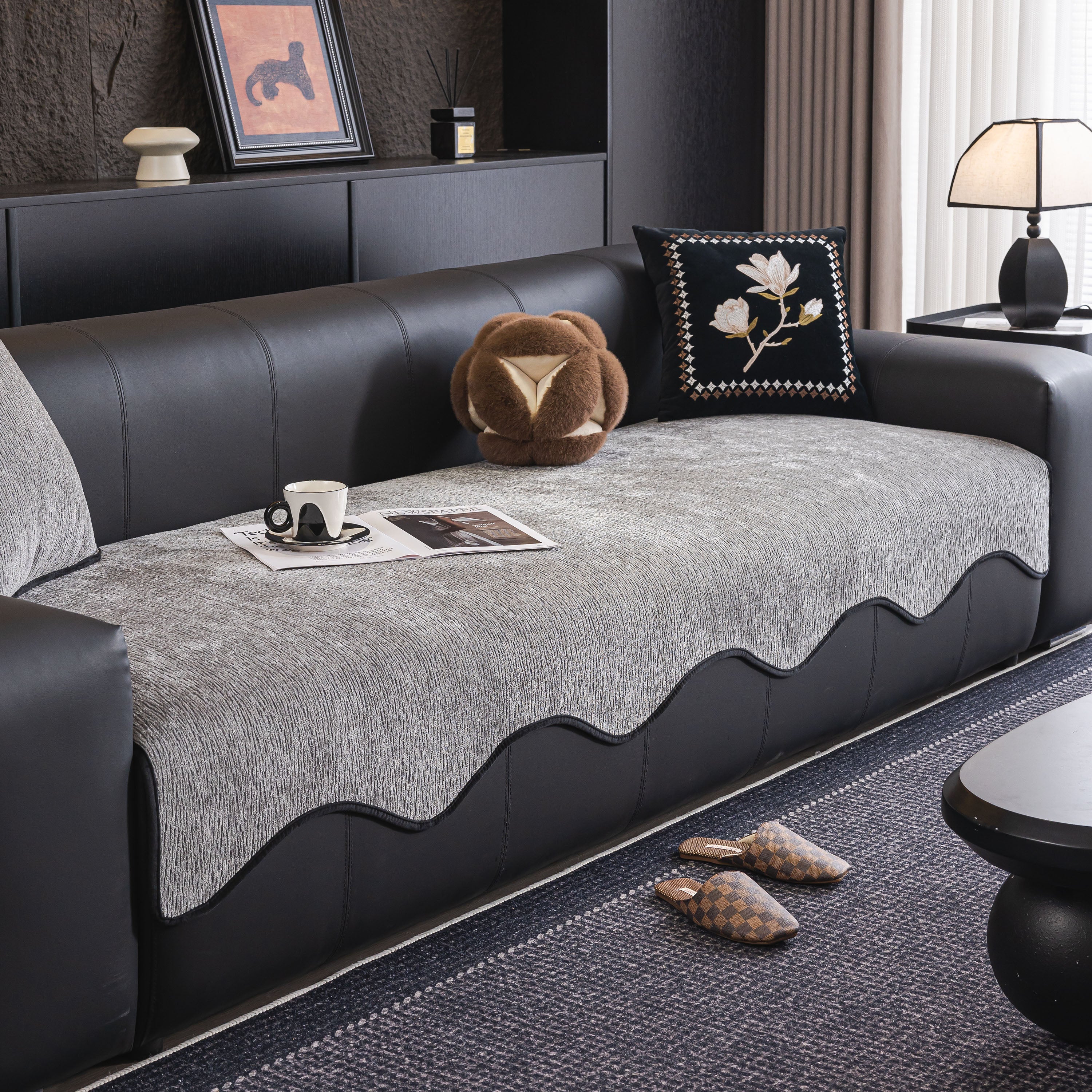 Chenille Couch Cover with Scalloped Edge, Non-Slip Modular Slipcover Sectional - Image 116