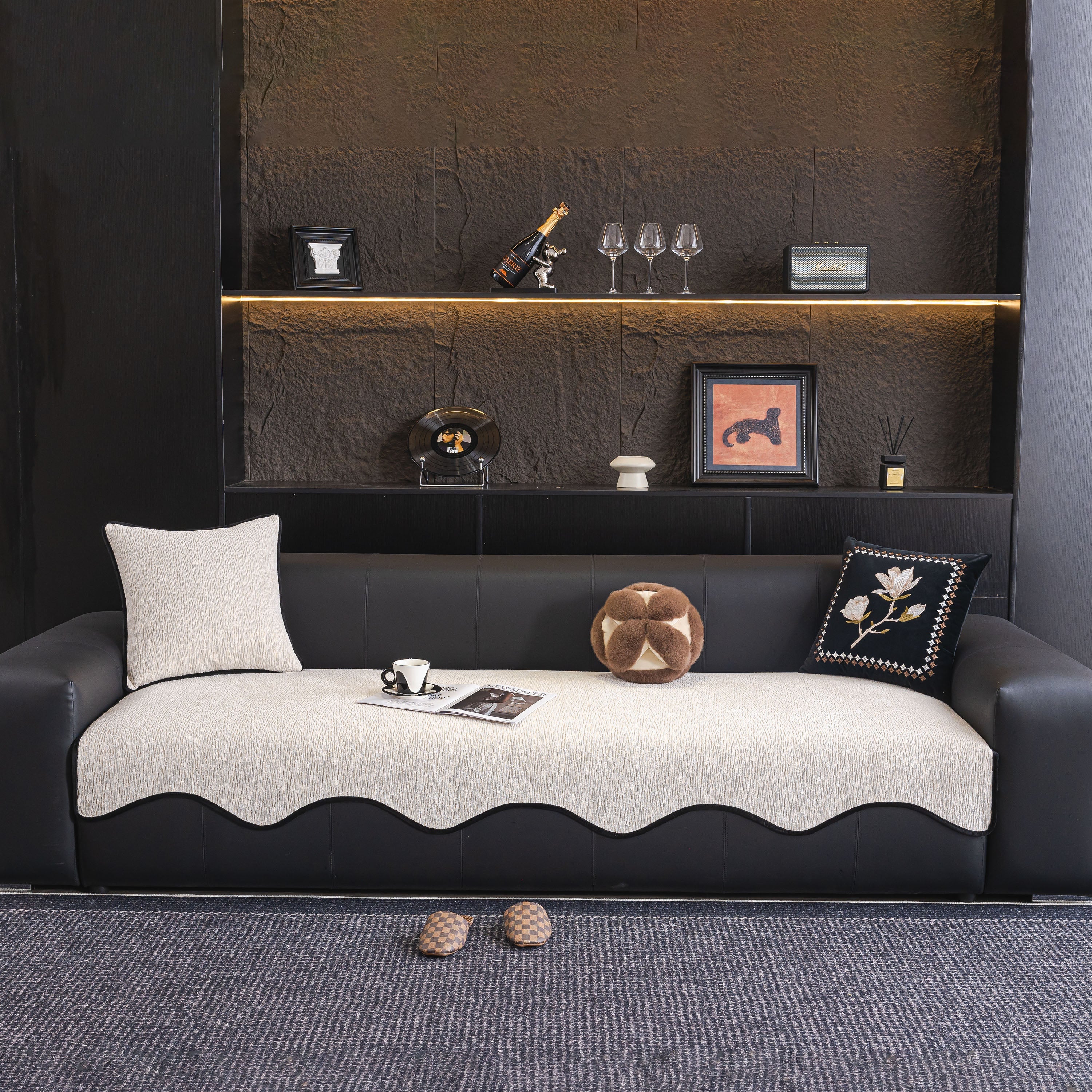 Chenille Couch Cover with Scalloped Edge, Non-Slip Modular Slipcover Sectional - Image 124