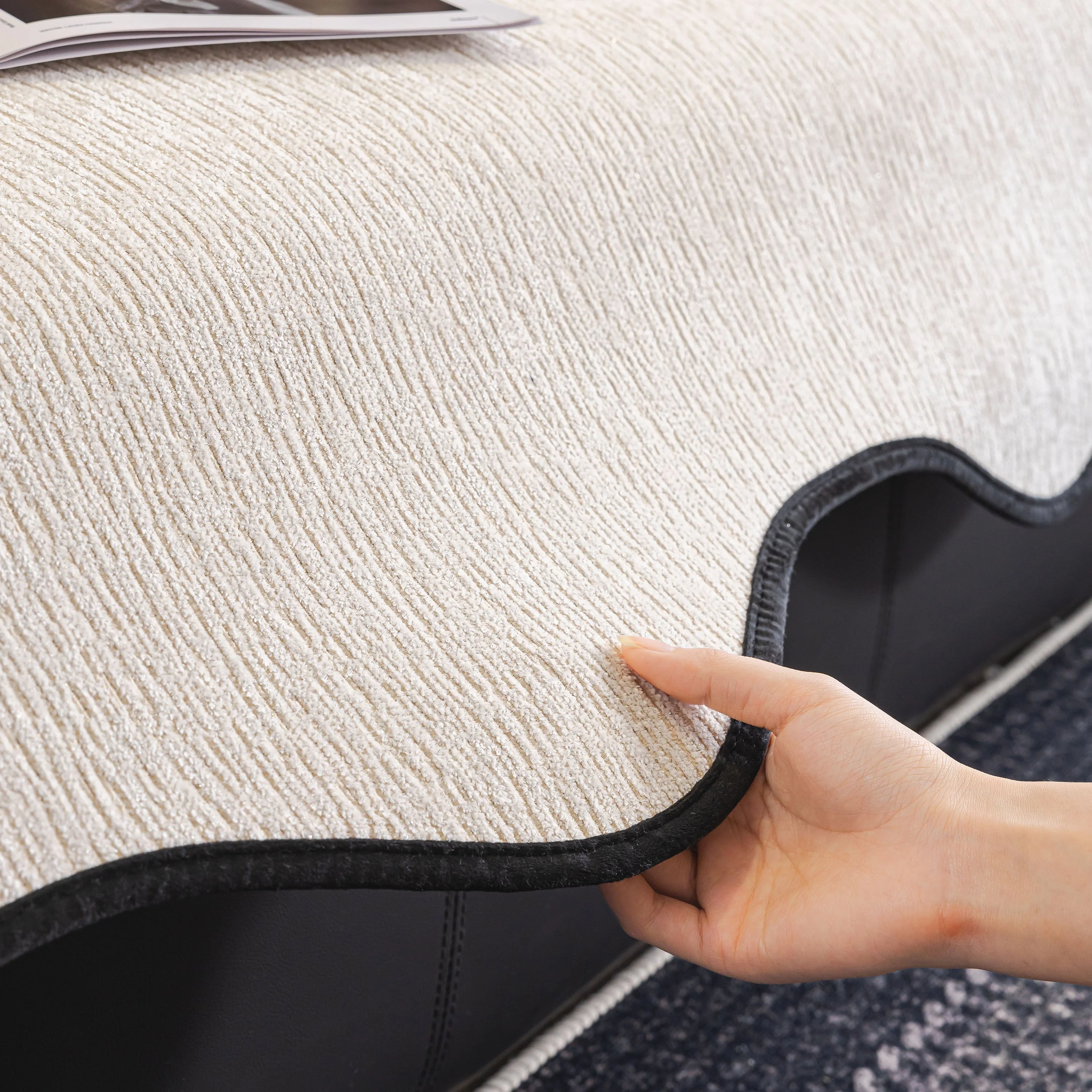 Chenille Couch Cover with Scalloped Edge, Non-Slip Modular Slipcover Sectional - Image 126