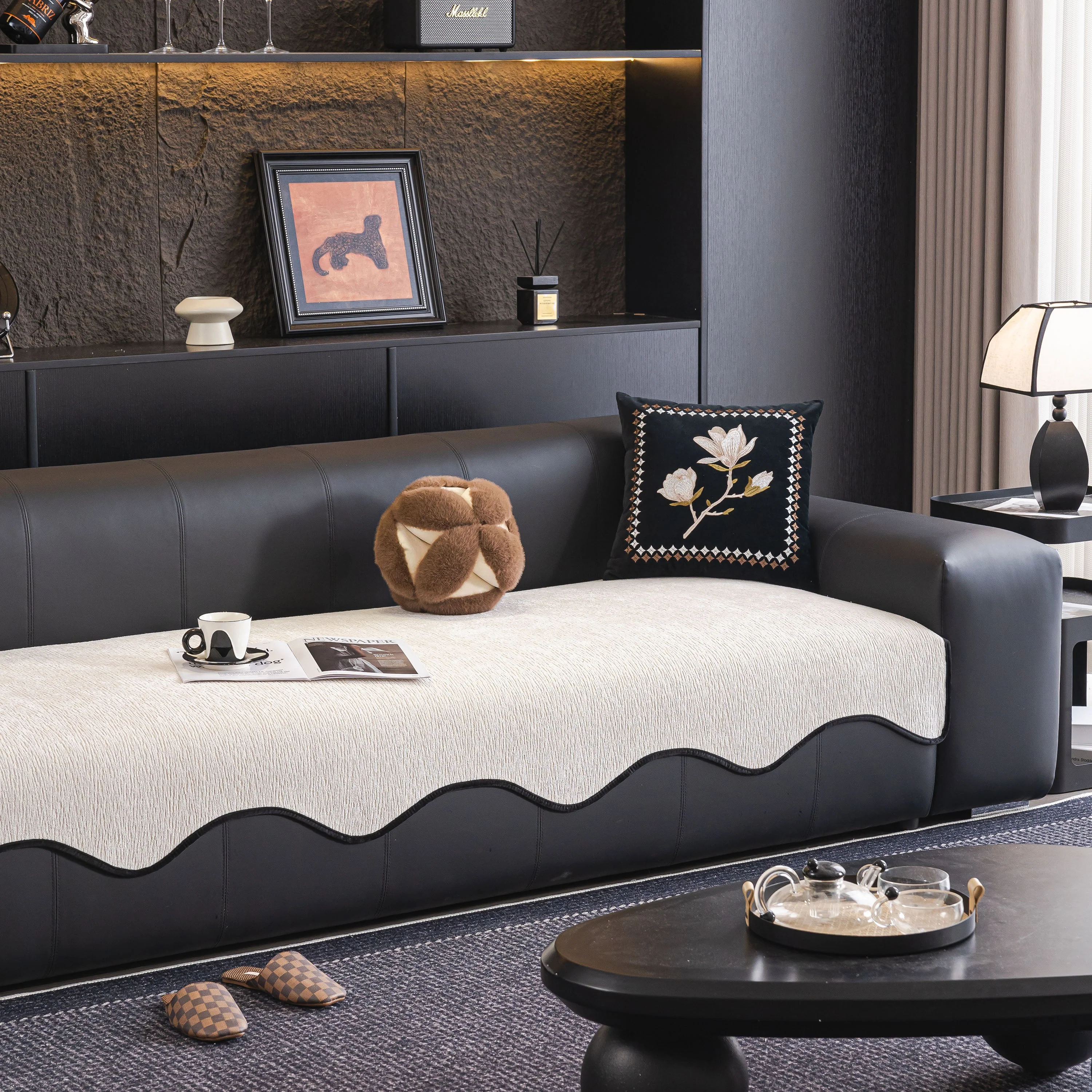 Chenille Couch Cover with Scalloped Edge, Non-Slip Modular Slipcover Sectional - Image 135