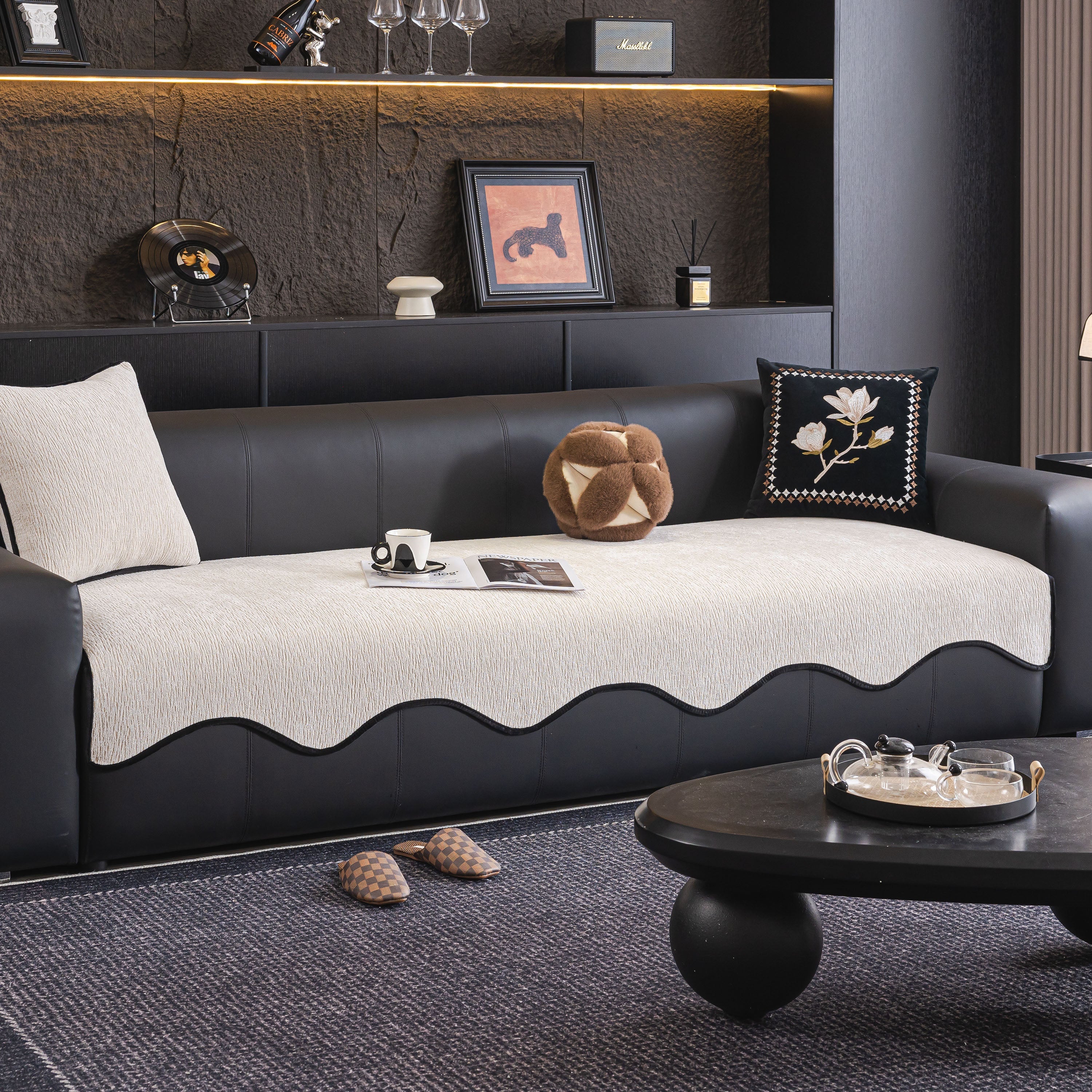 Chenille Couch Cover with Scalloped Edge, Non-Slip Modular Slipcover Sectional - Image 139