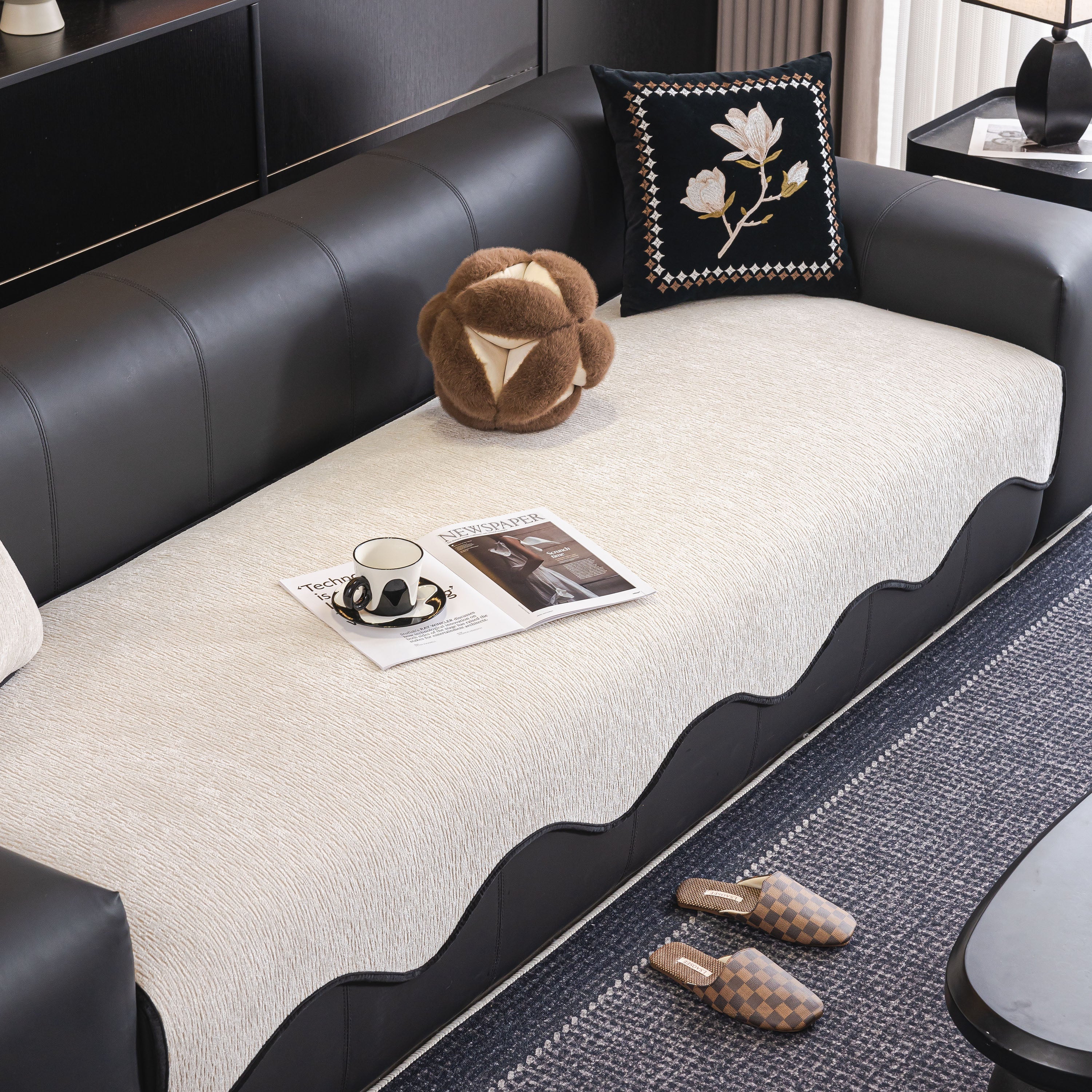 Chenille Couch Cover with Scalloped Edge, Non-Slip Modular Slipcover Sectional - Image 141