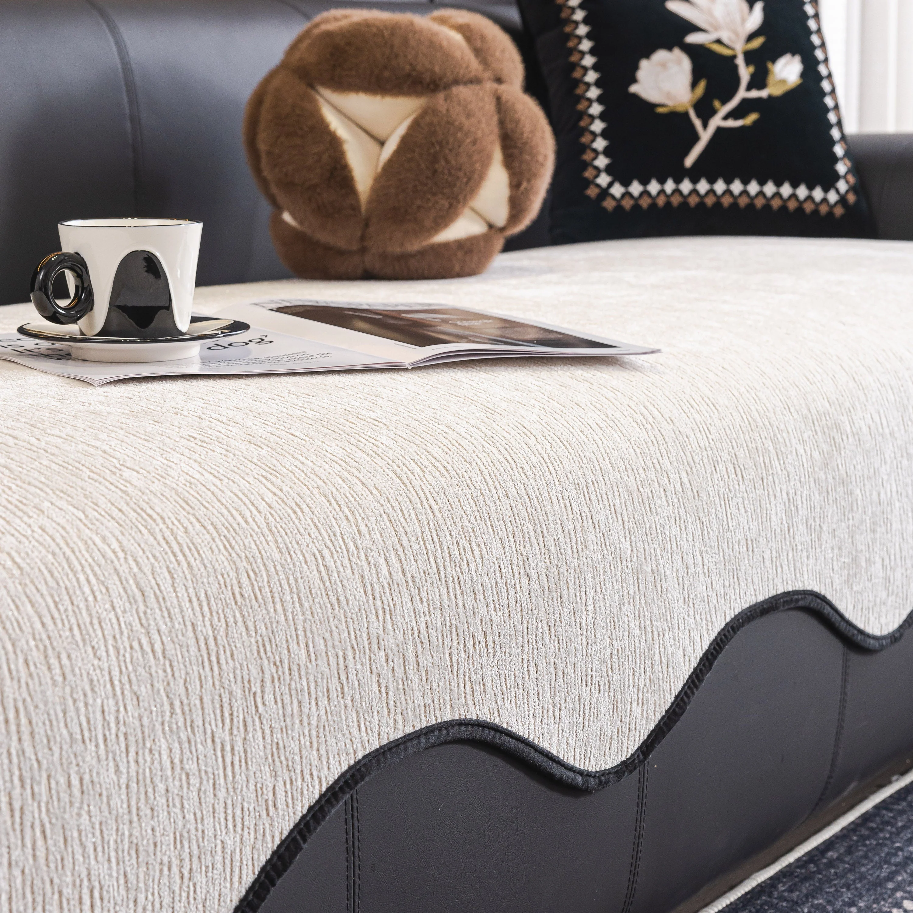 Chenille Couch Cover with Scalloped Edge, Non-Slip Modular Slipcover Sectional - Image 143