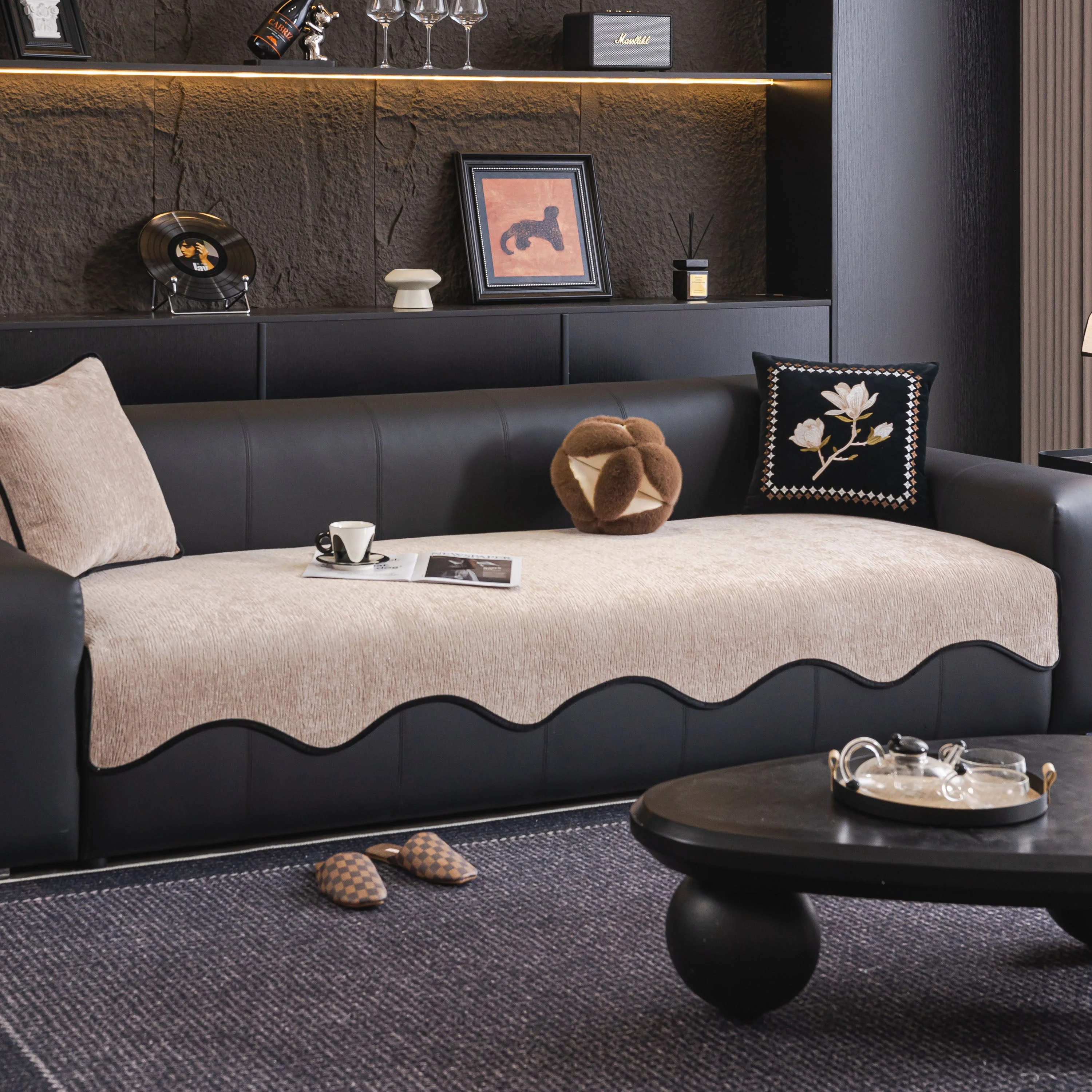 Chenille Couch Cover with Scalloped Edge, Non-Slip Modular Slipcover Sectional - Image 15
