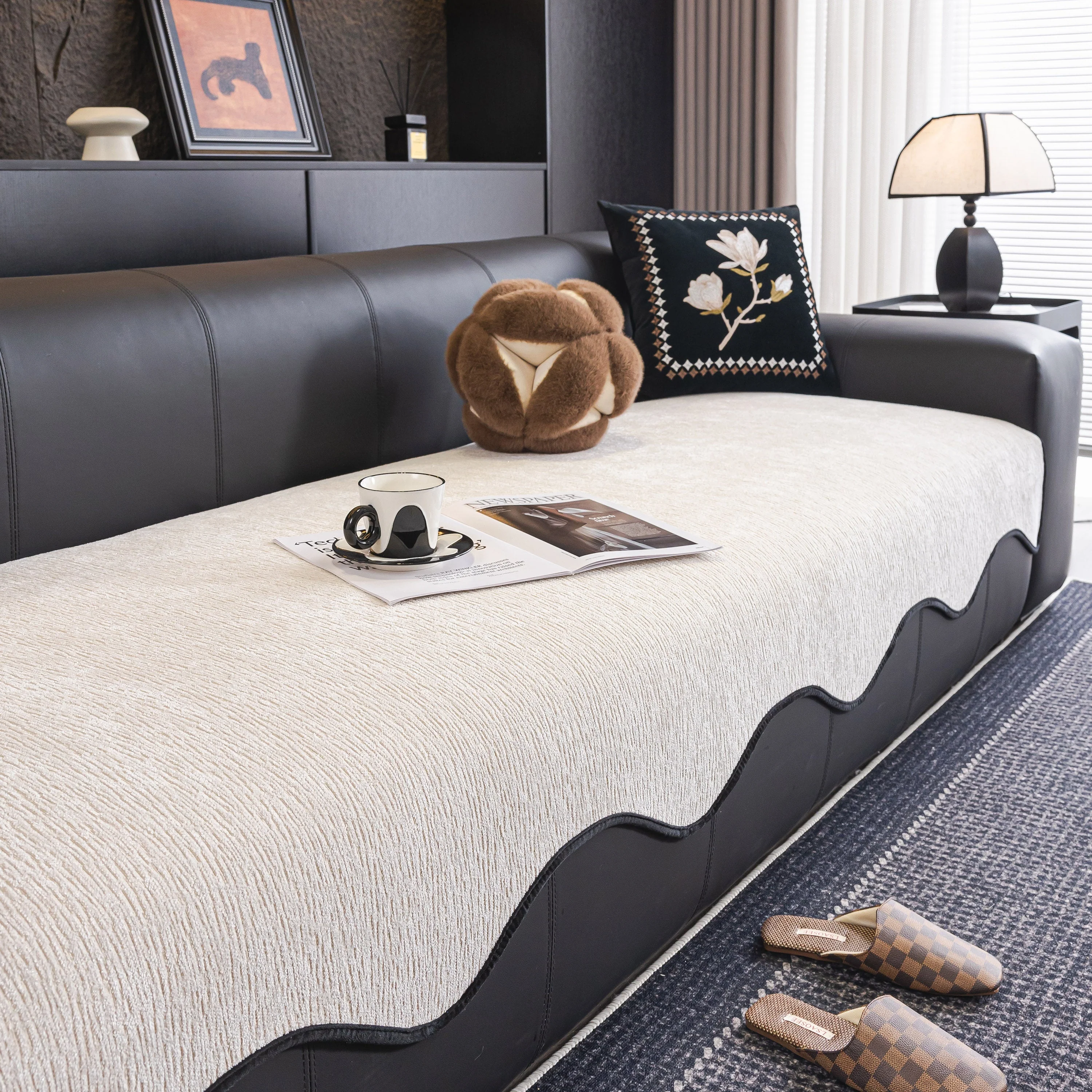 Chenille Couch Cover with Scalloped Edge, Non-Slip Modular Slipcover Sectional - Image 150