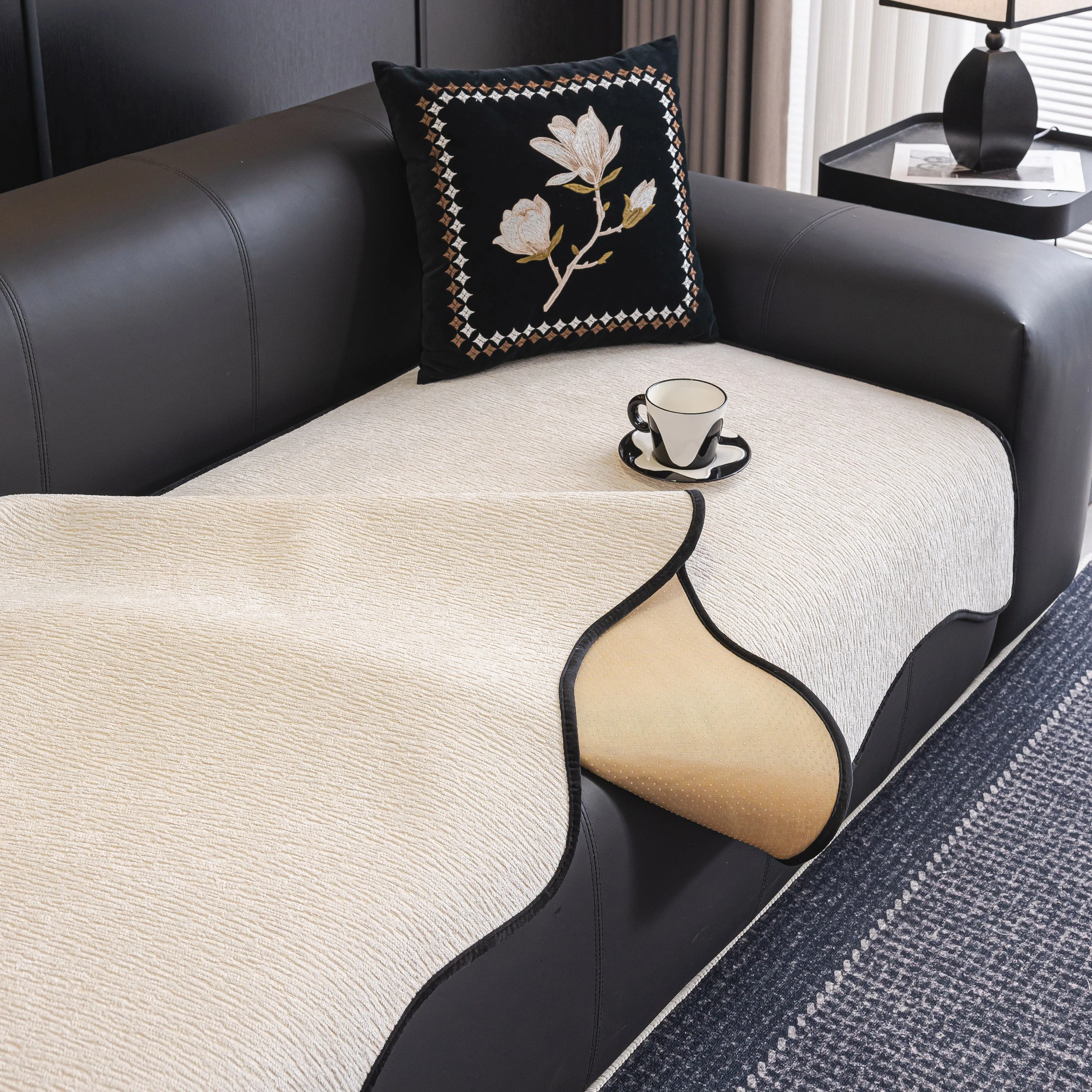Chenille Couch Cover with Scalloped Edge, Non-Slip Modular Slipcover Sectional - Image 152