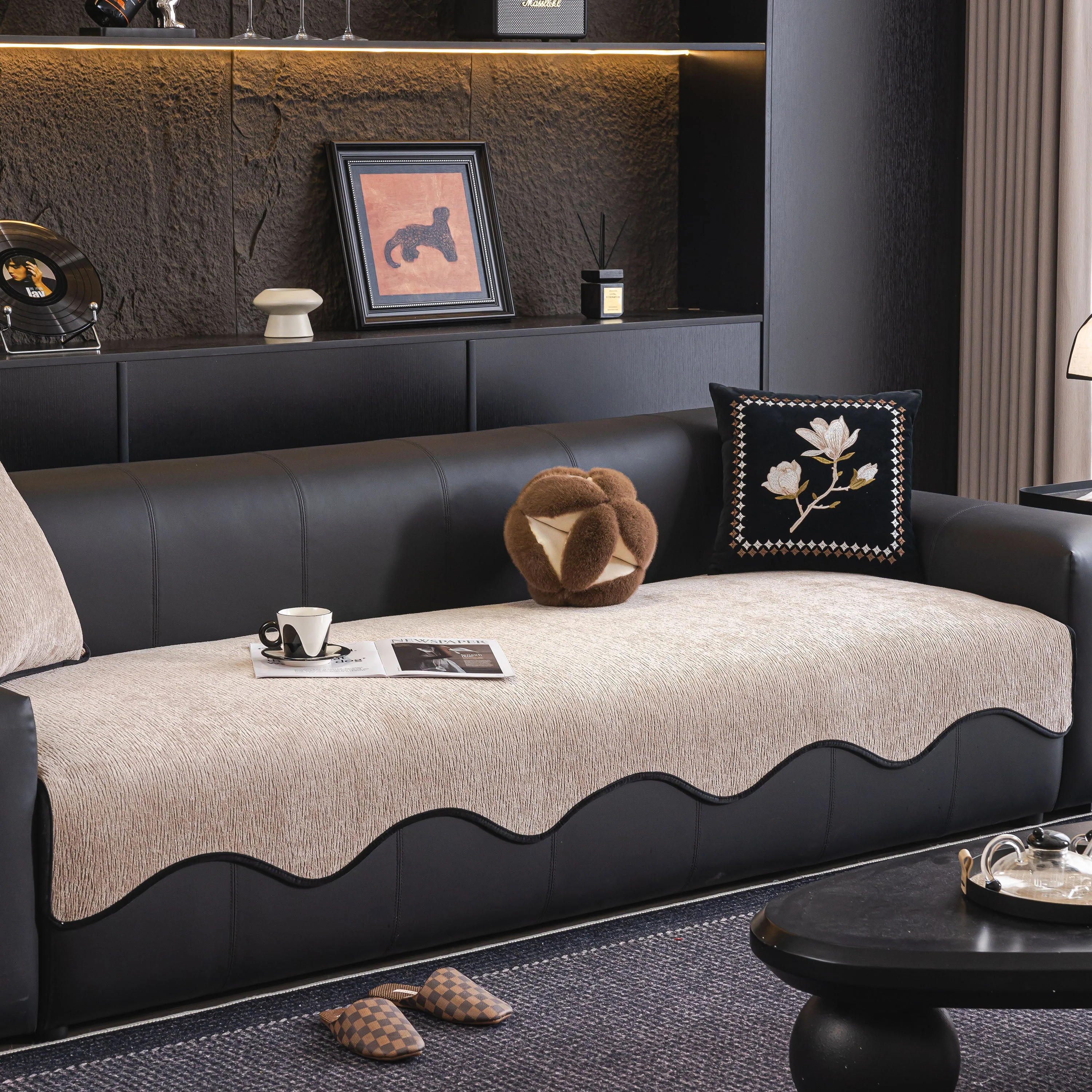 Chenille Couch Cover with Scalloped Edge, Non-Slip Modular Slipcover Sectional - Image 16