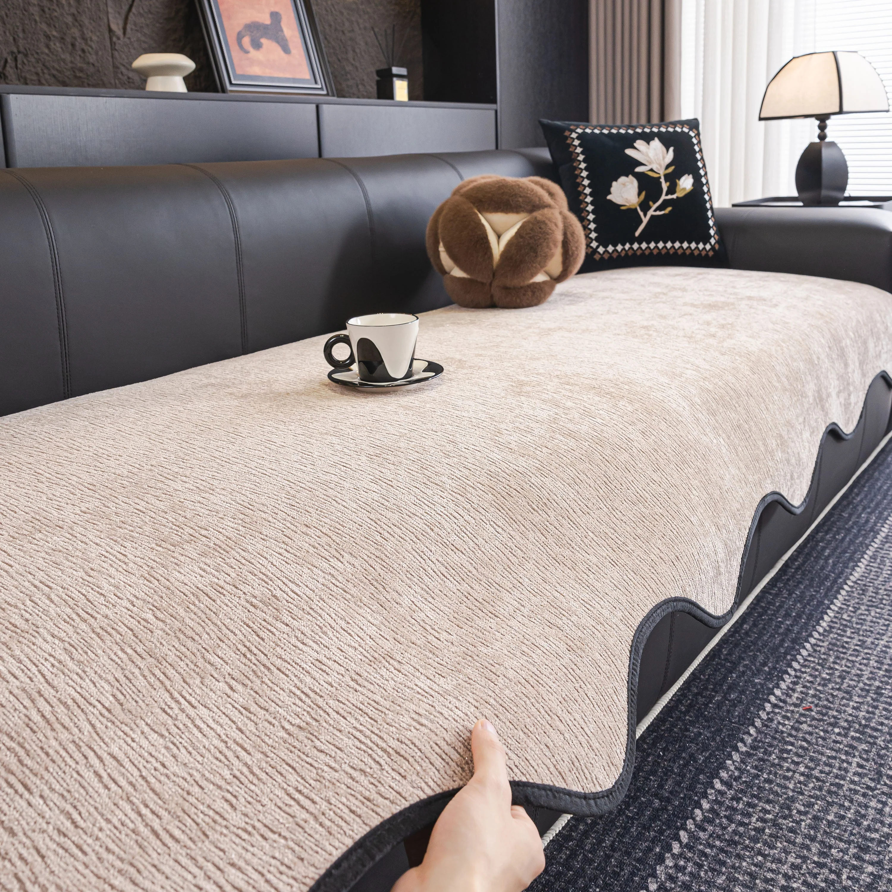 Chenille Couch Cover with Scalloped Edge, Non-Slip Modular Slipcover Sectional - Image 18