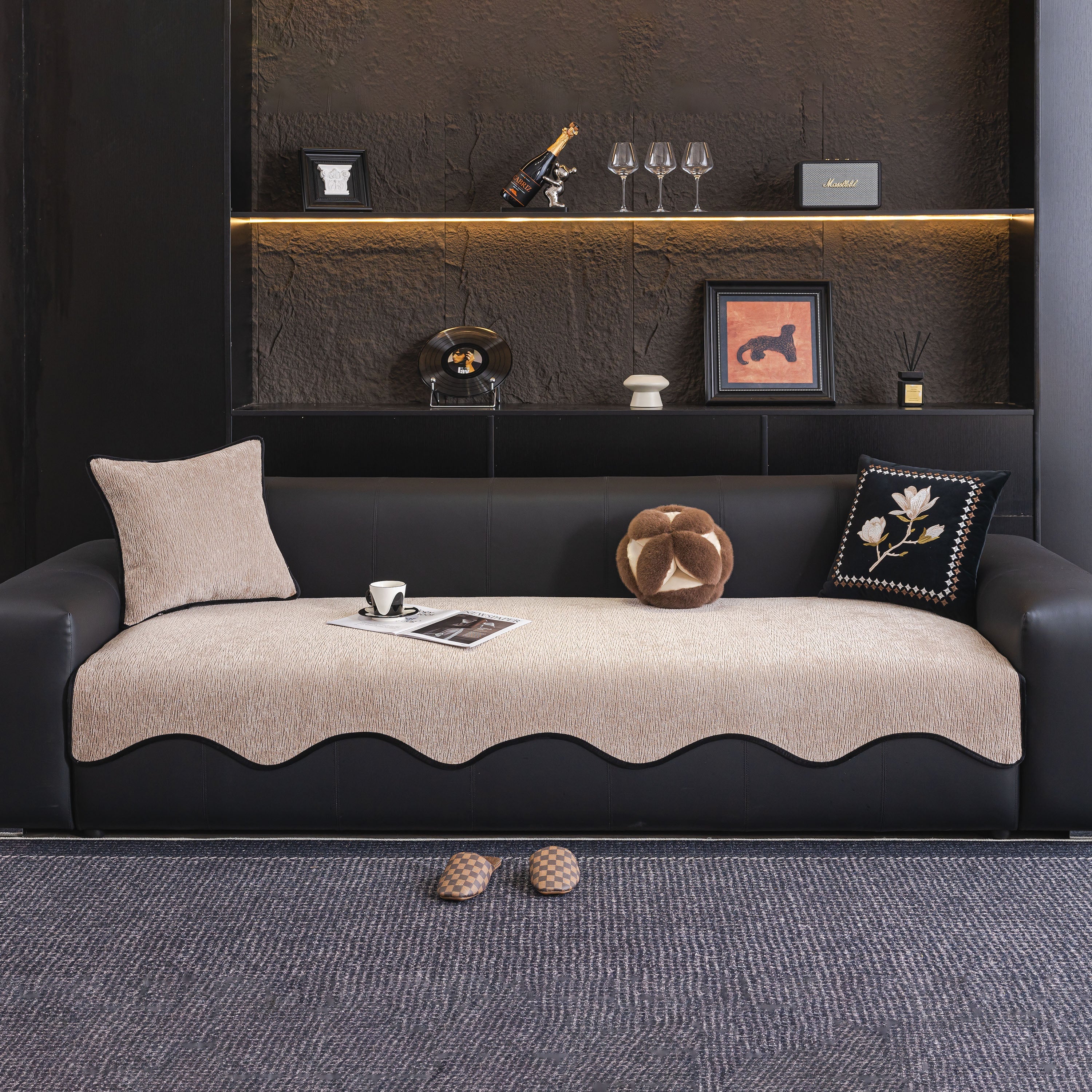 Chenille Couch Cover with Scalloped Edge, Non-Slip Modular Slipcover Sectional - Image 2
