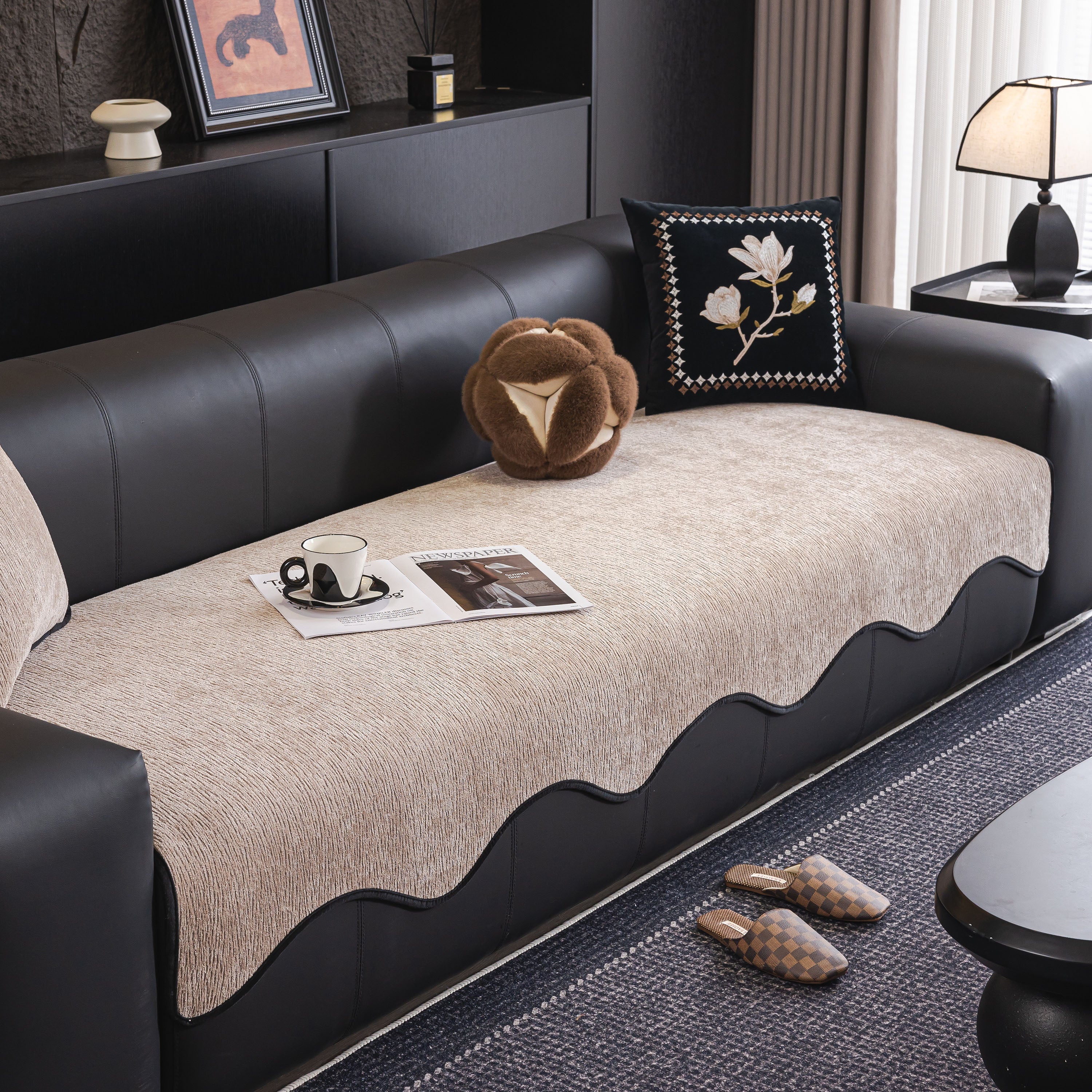 Chenille Couch Cover with Scalloped Edge, Non-Slip Modular Slipcover Sectional - Image 23