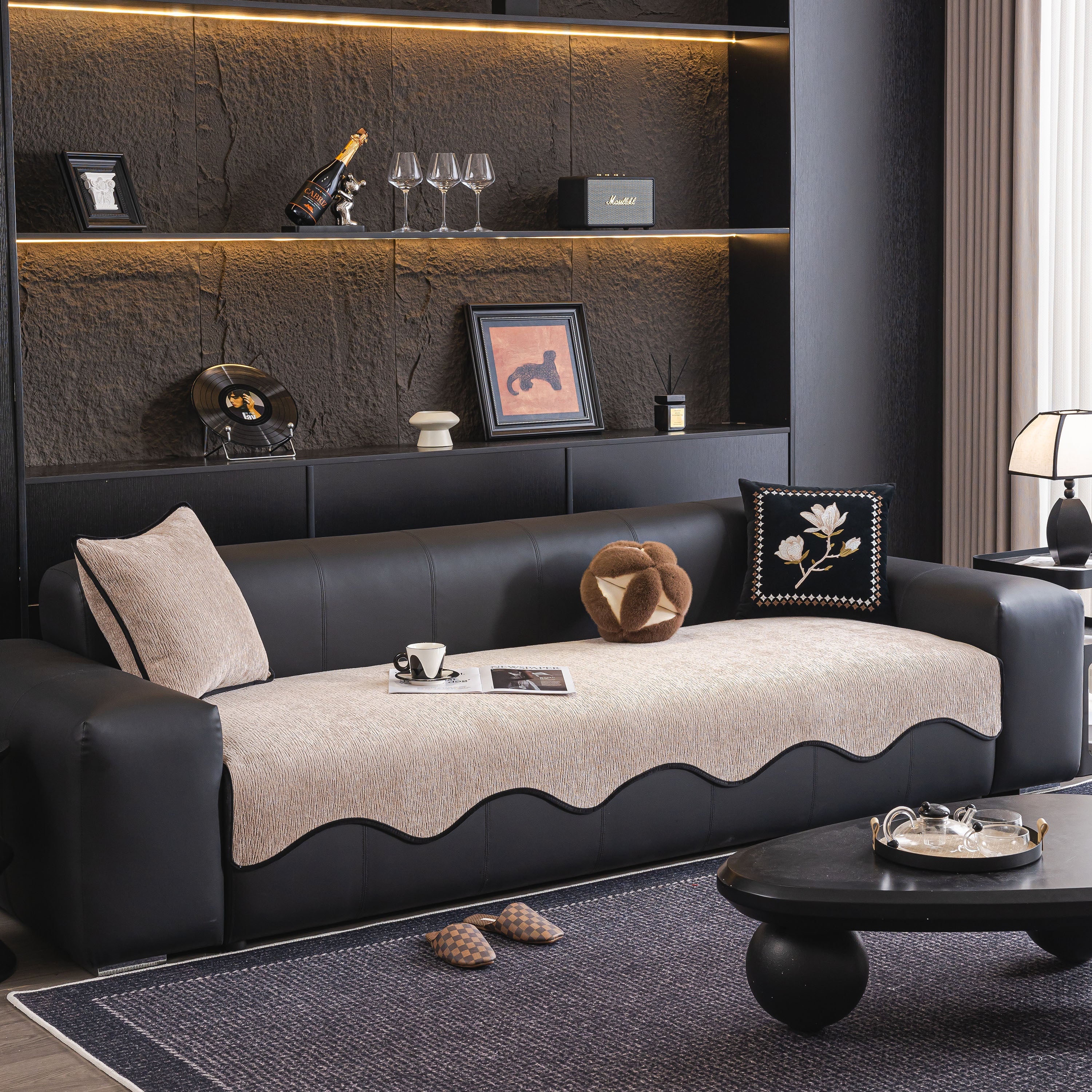 Chenille Couch Cover with Scalloped Edge, Non-Slip Modular Slipcover Sectional - Image 28