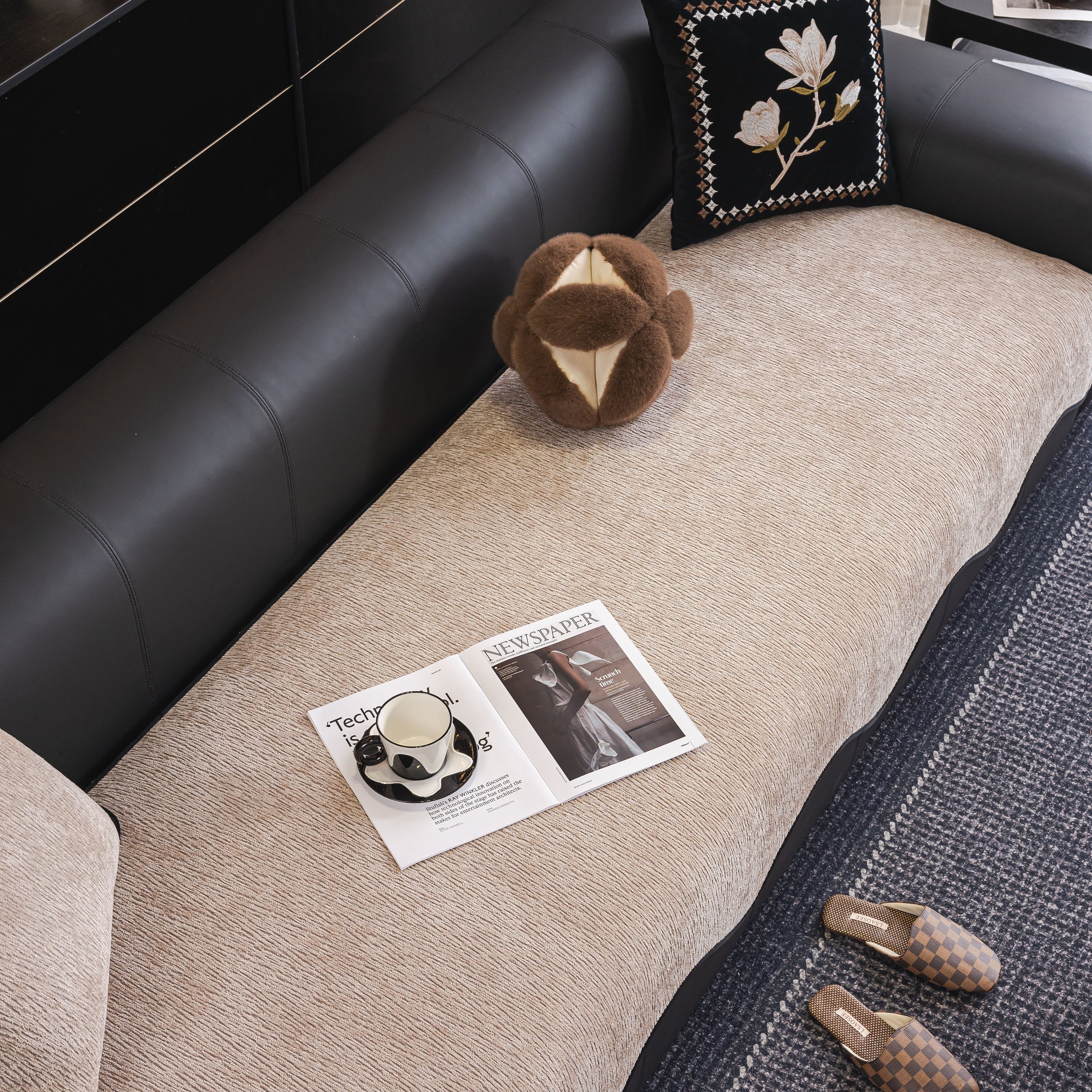 Chenille Couch Cover with Scalloped Edge, Non-Slip Modular Slipcover Sectional - Image 3