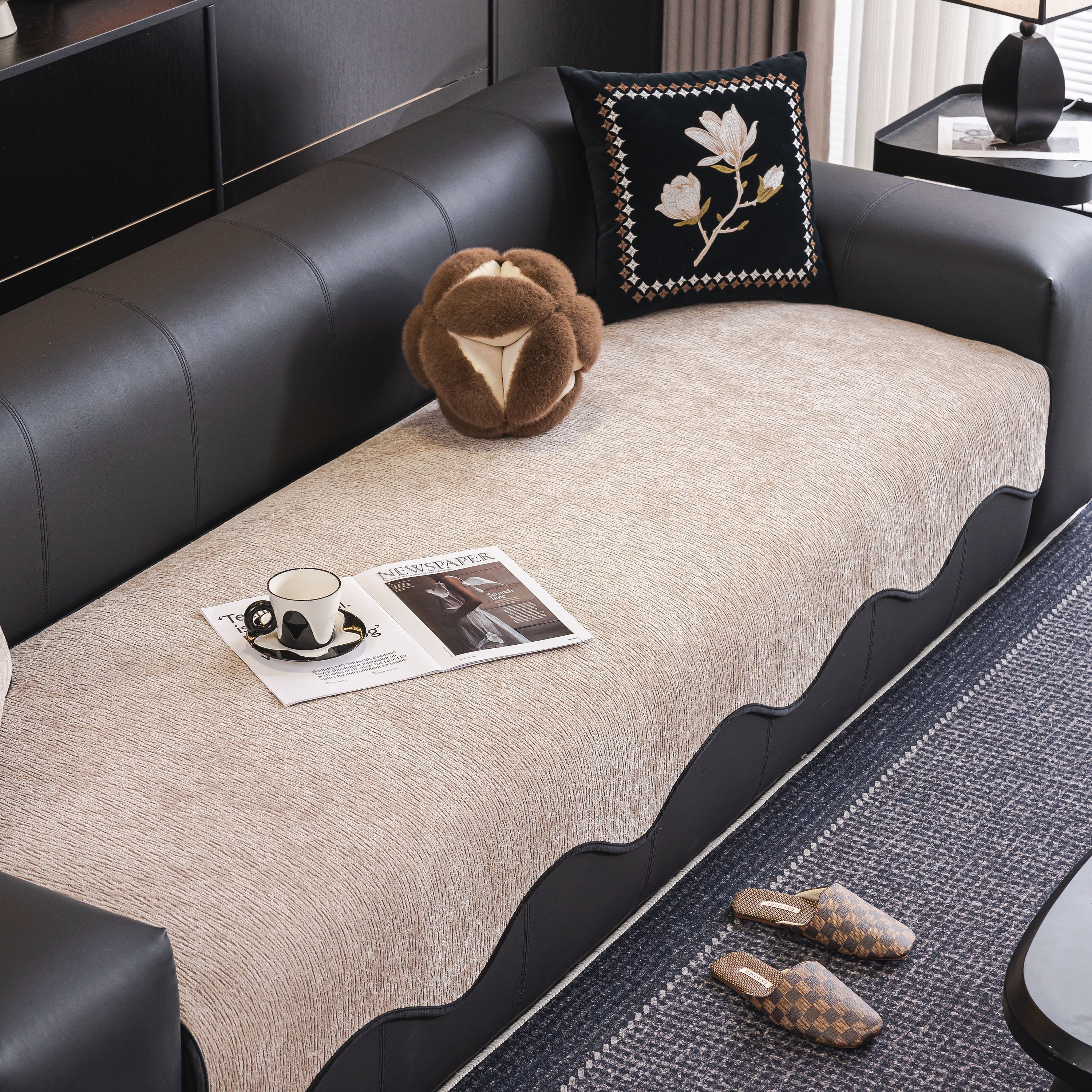 Chenille Couch Cover with Scalloped Edge, Non-Slip Modular Slipcover Sectional - Image 30