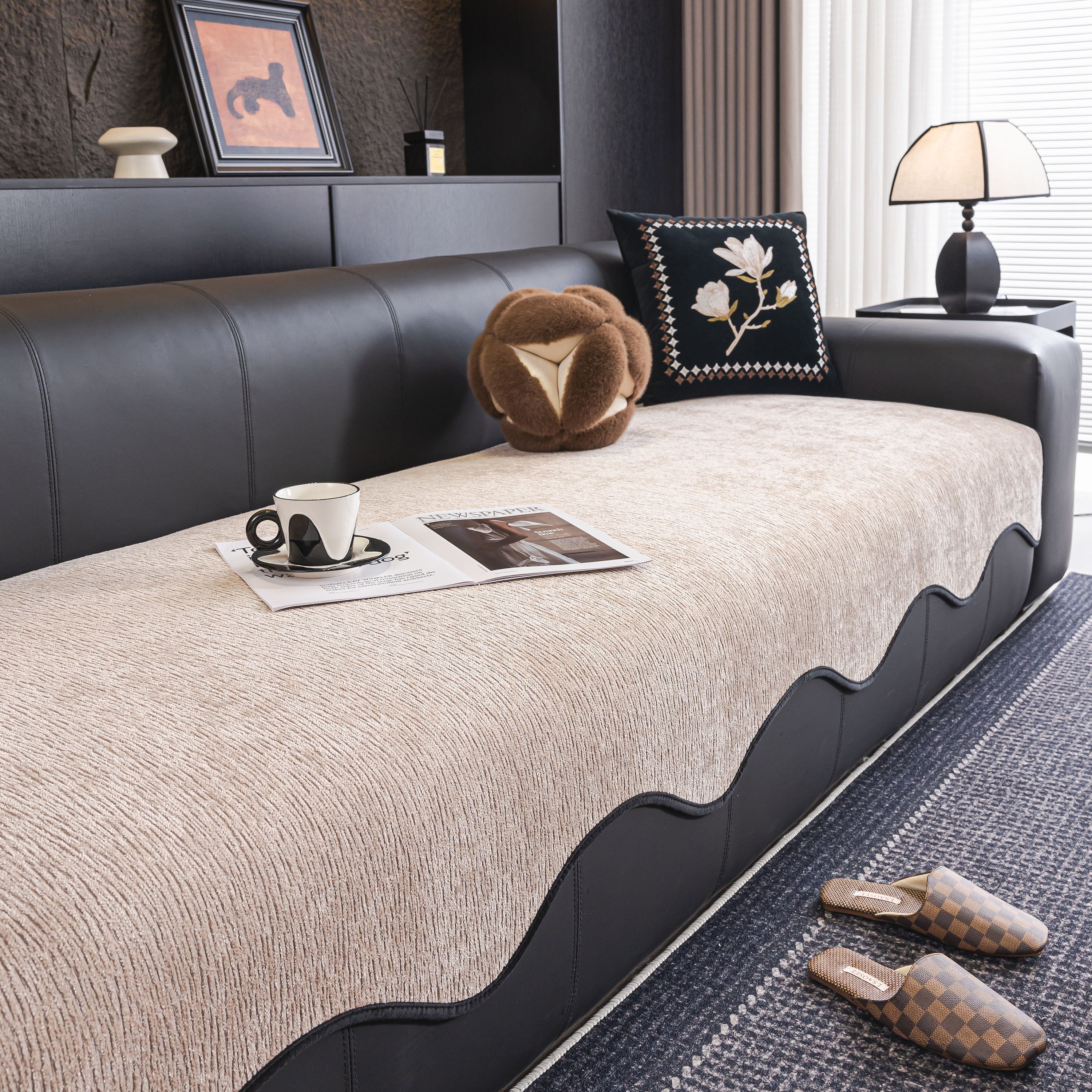 Chenille Couch Cover with Scalloped Edge, Non-Slip Modular Slipcover Sectional - Image 4