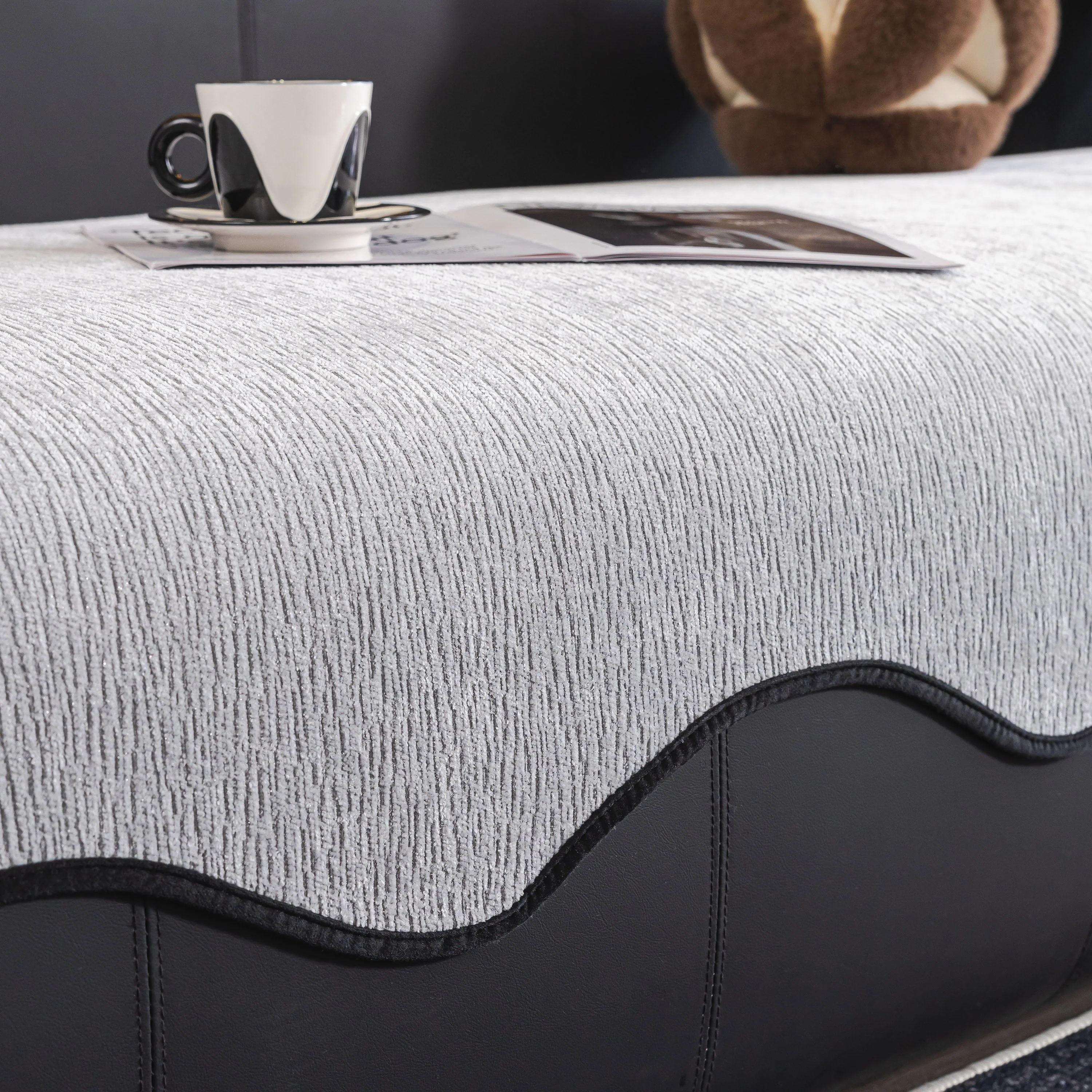 Chenille Couch Cover with Scalloped Edge, Non-Slip Modular Slipcover Sectional - Image 42