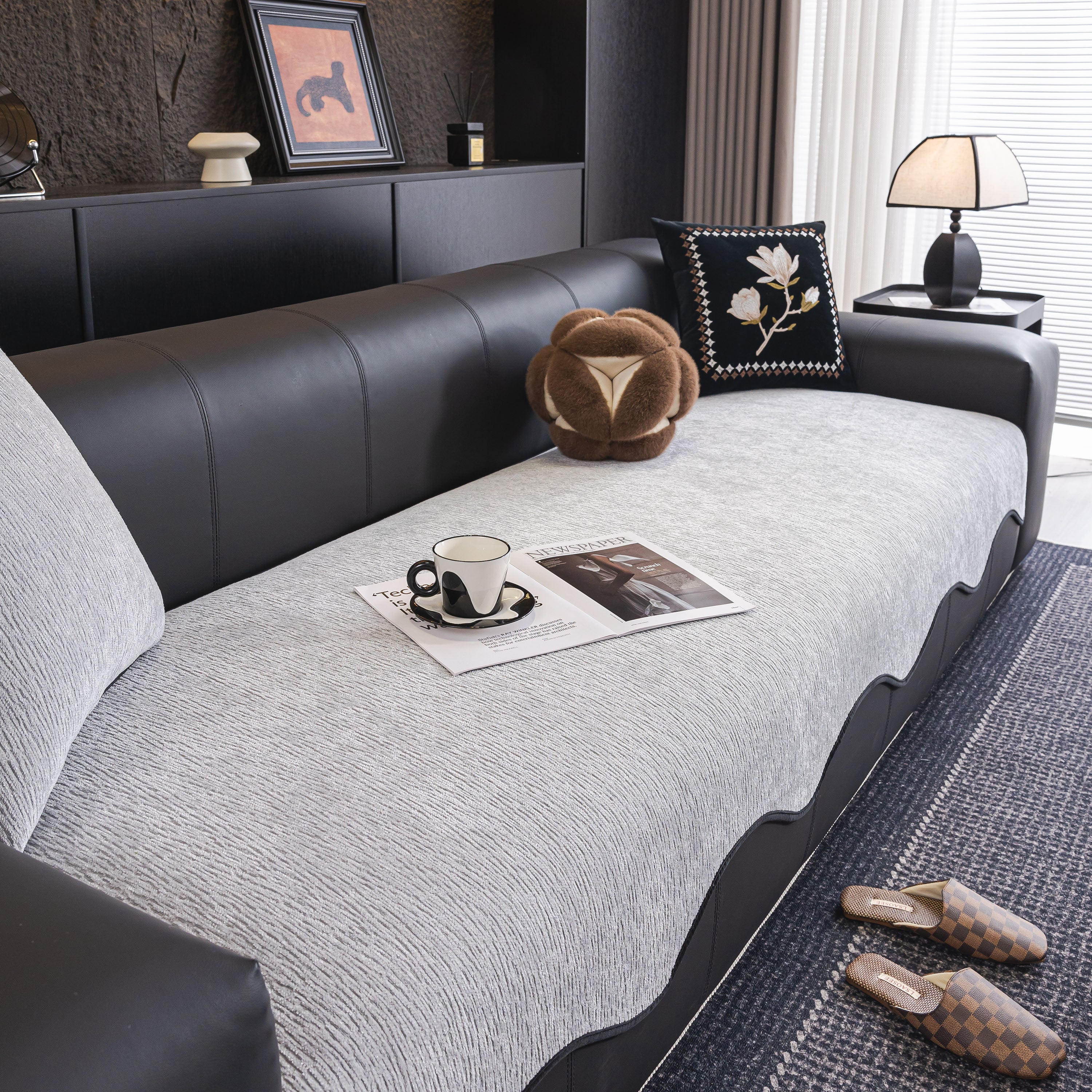 Chenille Couch Cover with Scalloped Edge, Non-Slip Modular Slipcover Sectional - Image 53