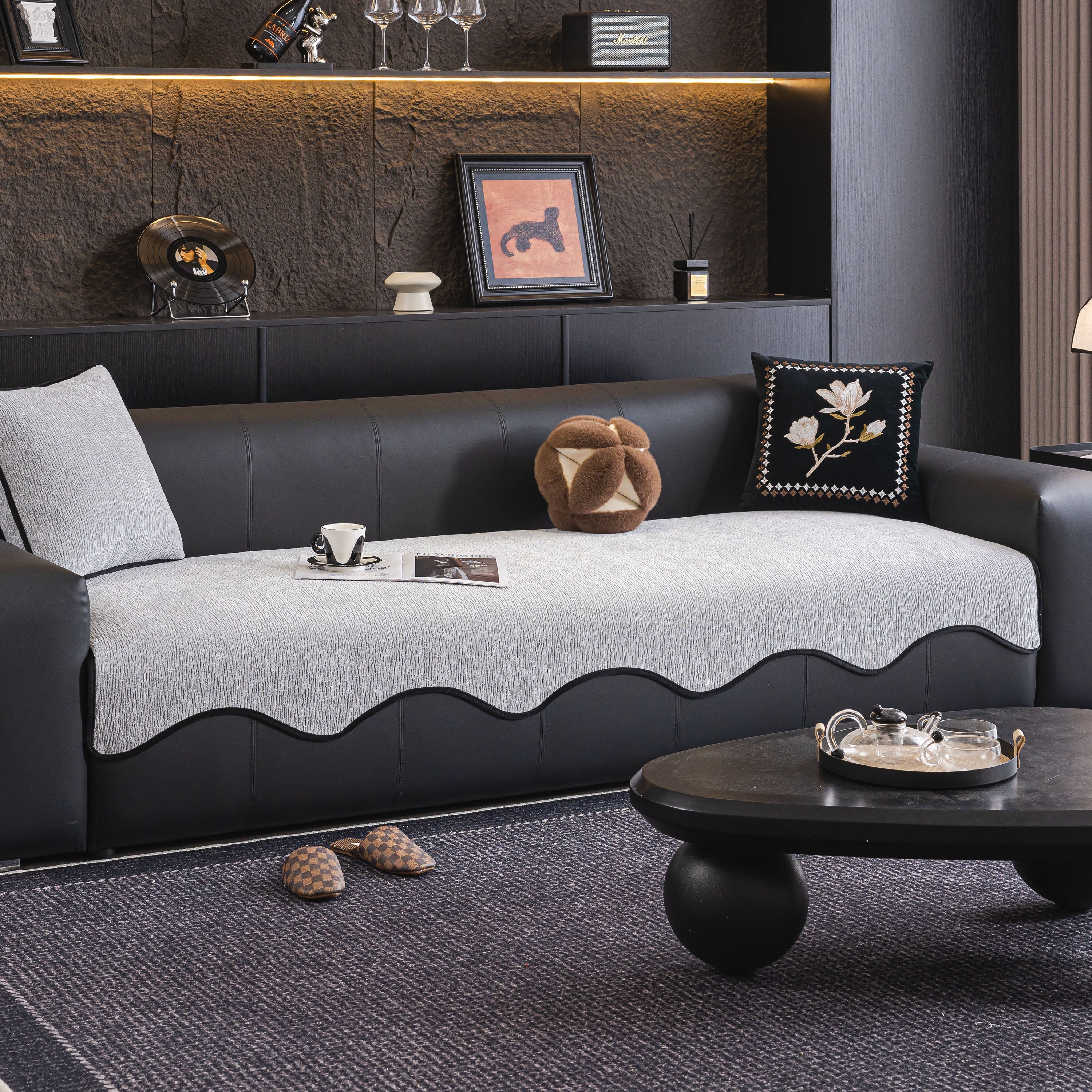 Chenille Couch Cover with Scalloped Edge, Non-Slip Modular Slipcover Sectional - Image 55