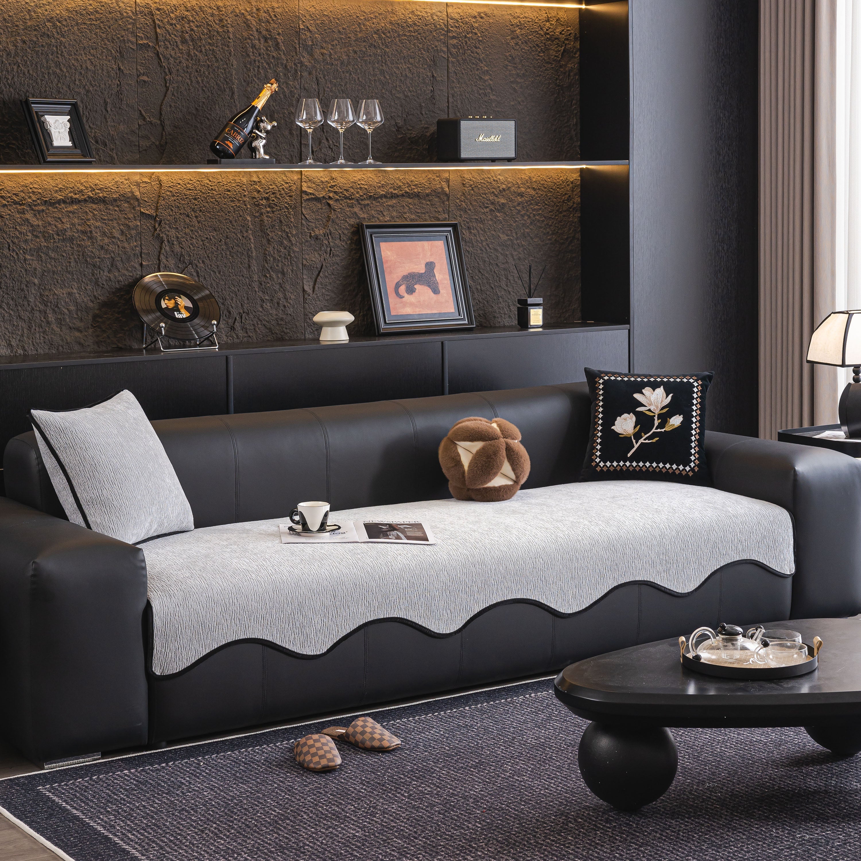Chenille Couch Cover with Scalloped Edge, Non-Slip Modular Slipcover Sectional - Image 56