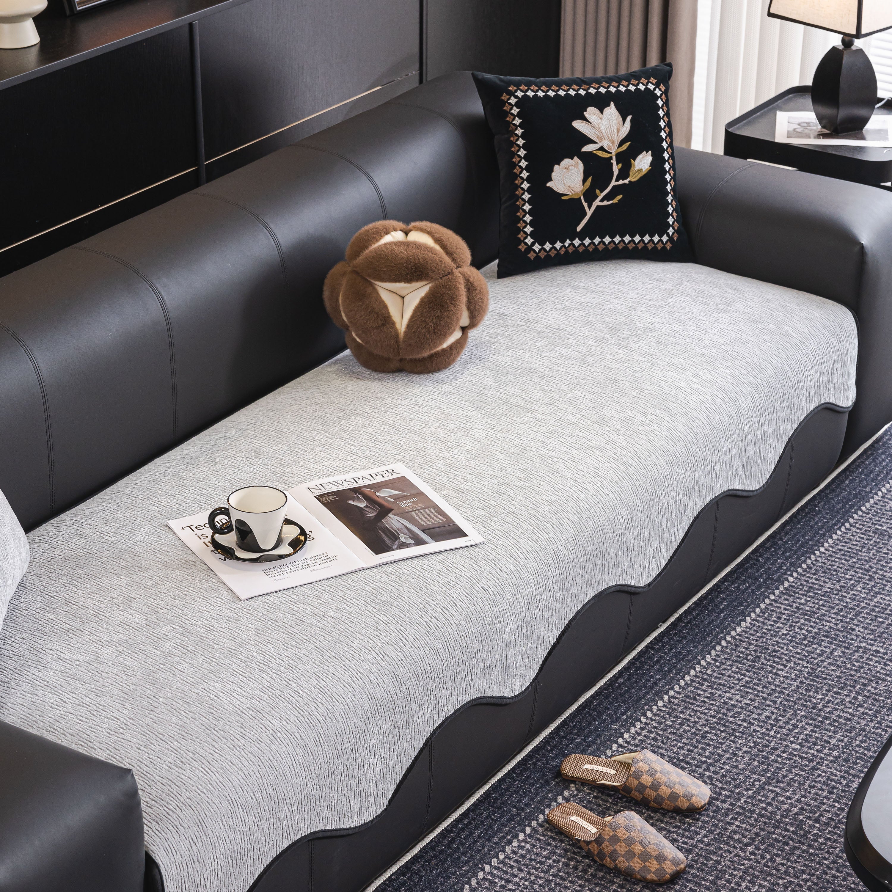 Chenille Couch Cover with Scalloped Edge, Non-Slip Modular Slipcover Sectional - Image 57