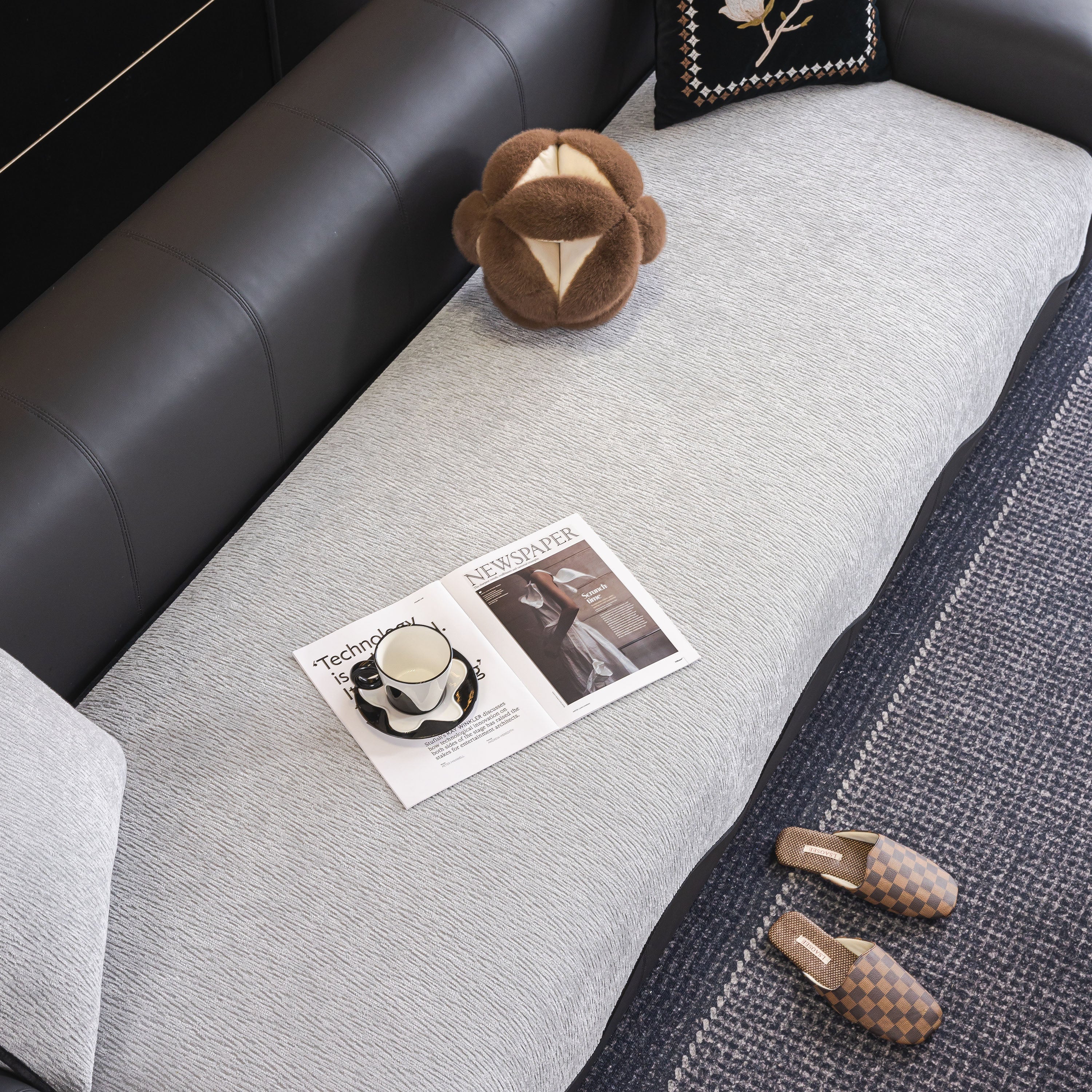 Chenille Couch Cover with Scalloped Edge, Non-Slip Modular Slipcover Sectional - Image 58