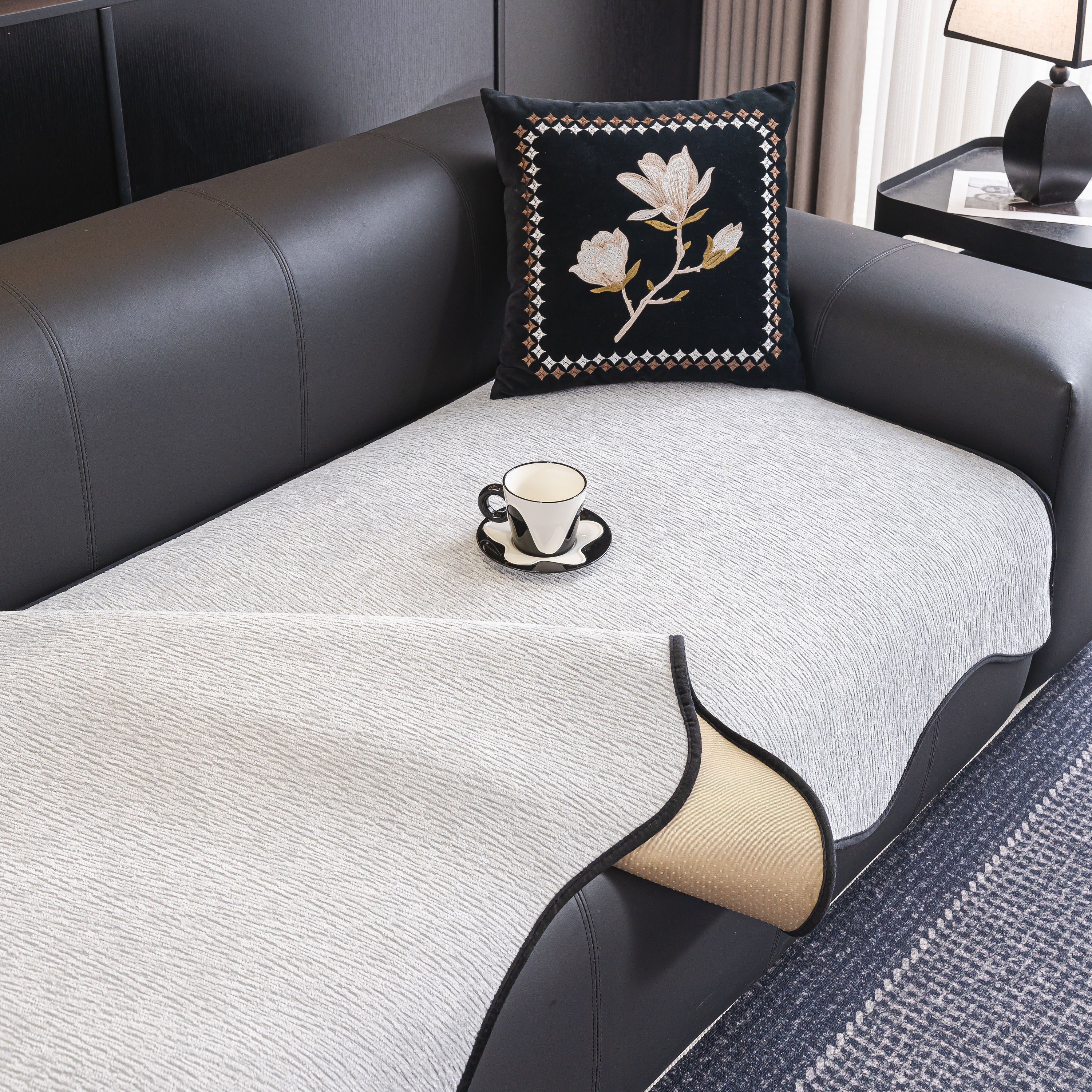 Chenille Couch Cover with Scalloped Edge, Non-Slip Modular Slipcover Sectional - Image 60