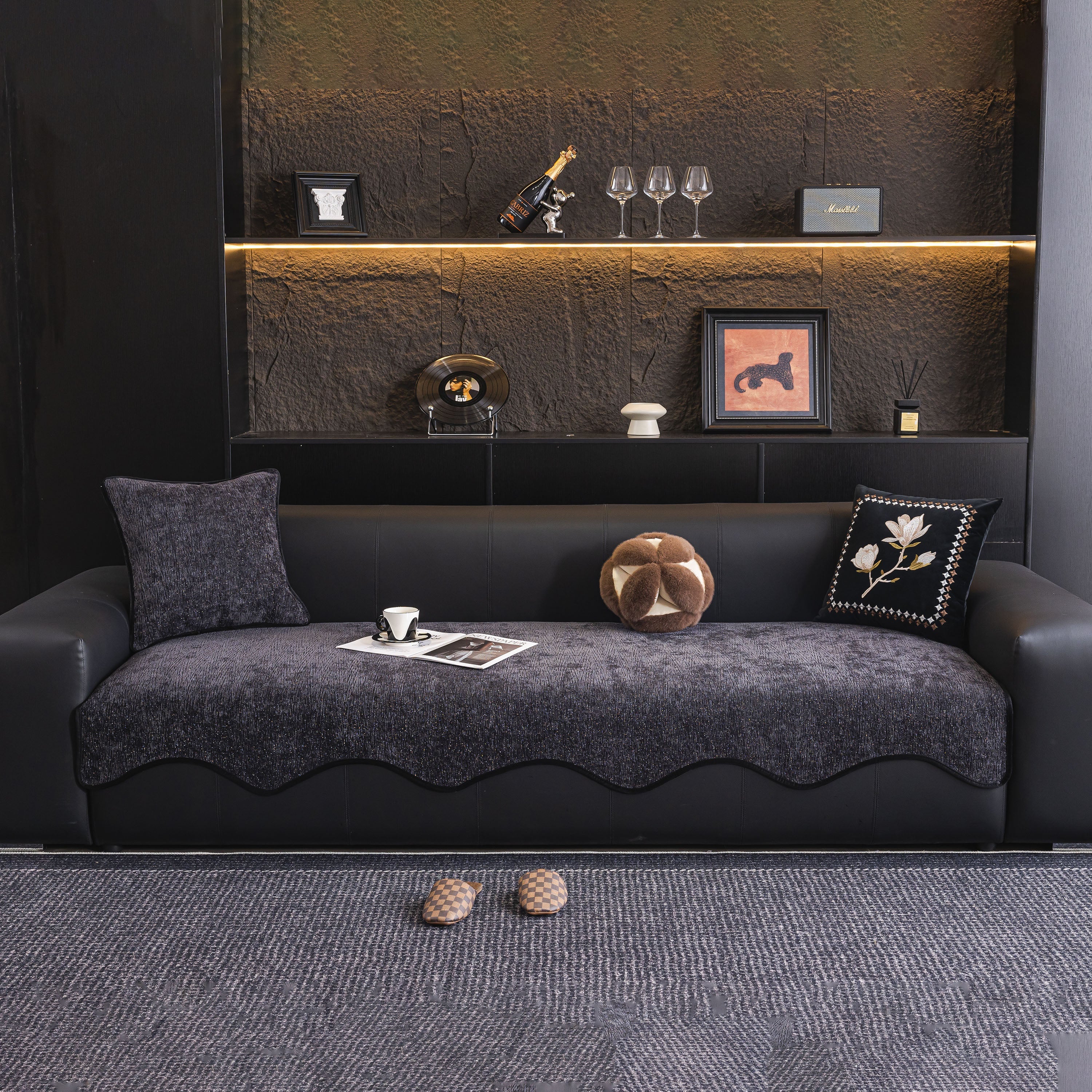Chenille Couch Cover with Scalloped Edge, Non-Slip Modular Slipcover Sectional - Image 63