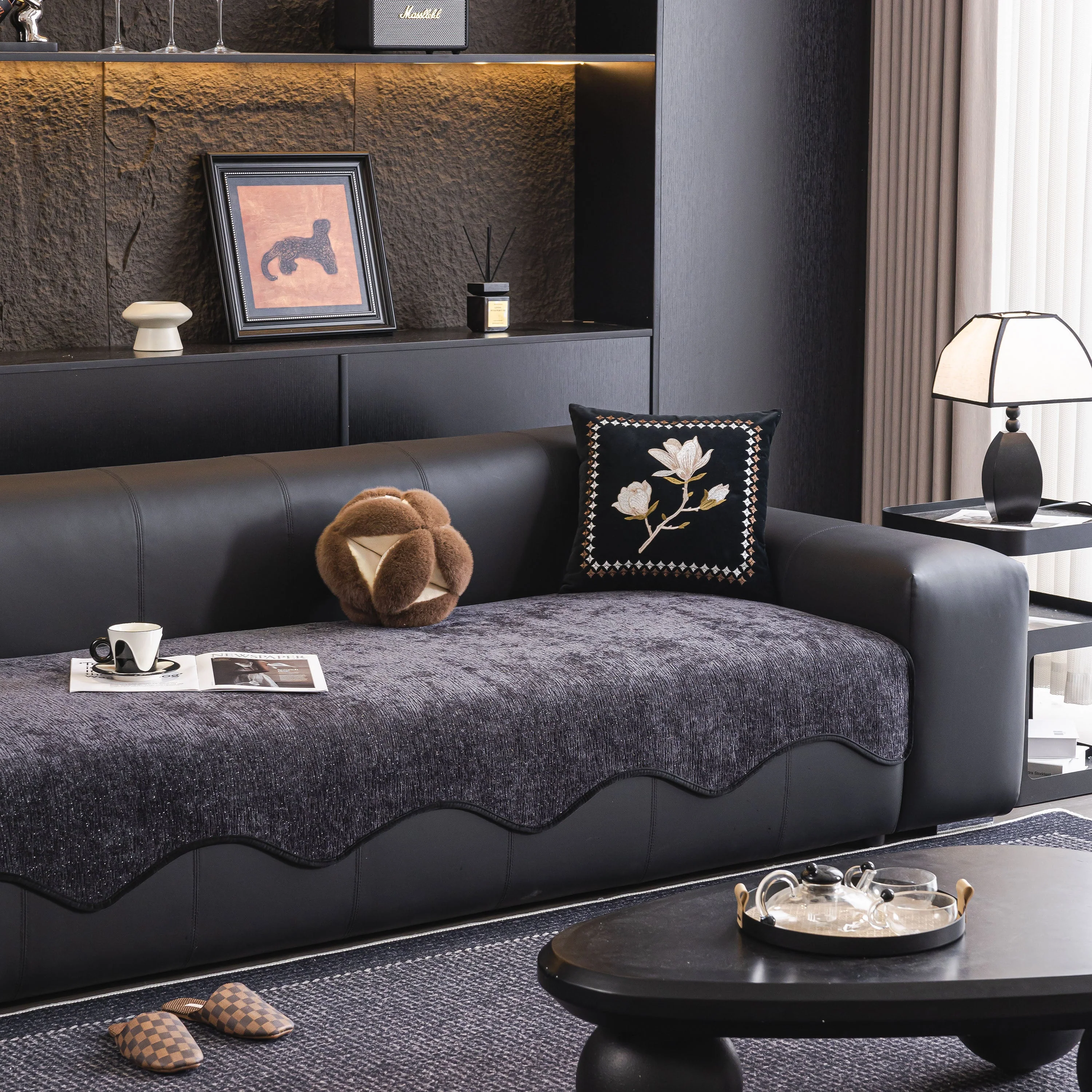Chenille Couch Cover with Scalloped Edge, Non-Slip Modular Slipcover Sectional - Image 76