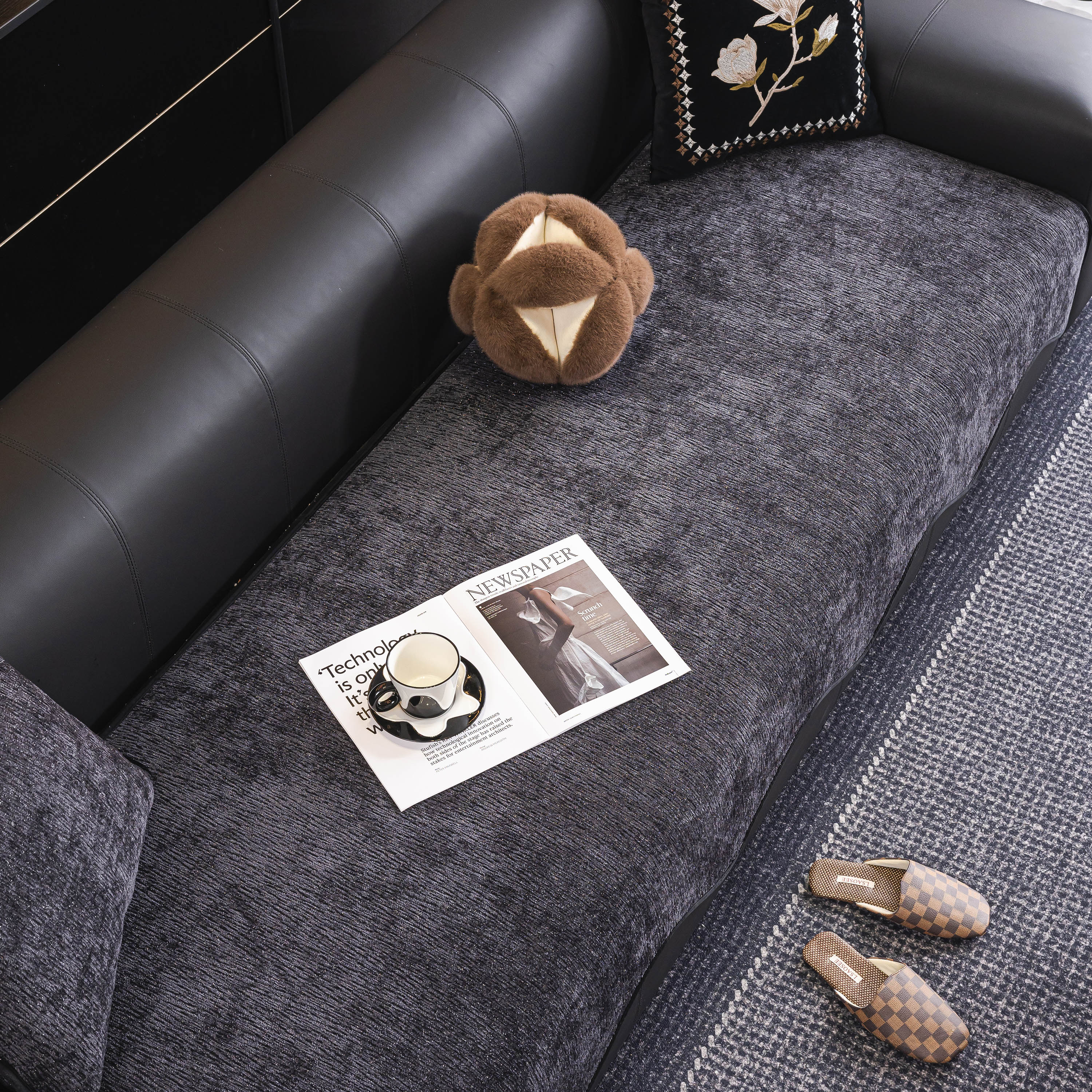 Chenille Couch Cover with Scalloped Edge, Non-Slip Modular Slipcover Sectional - Image 85