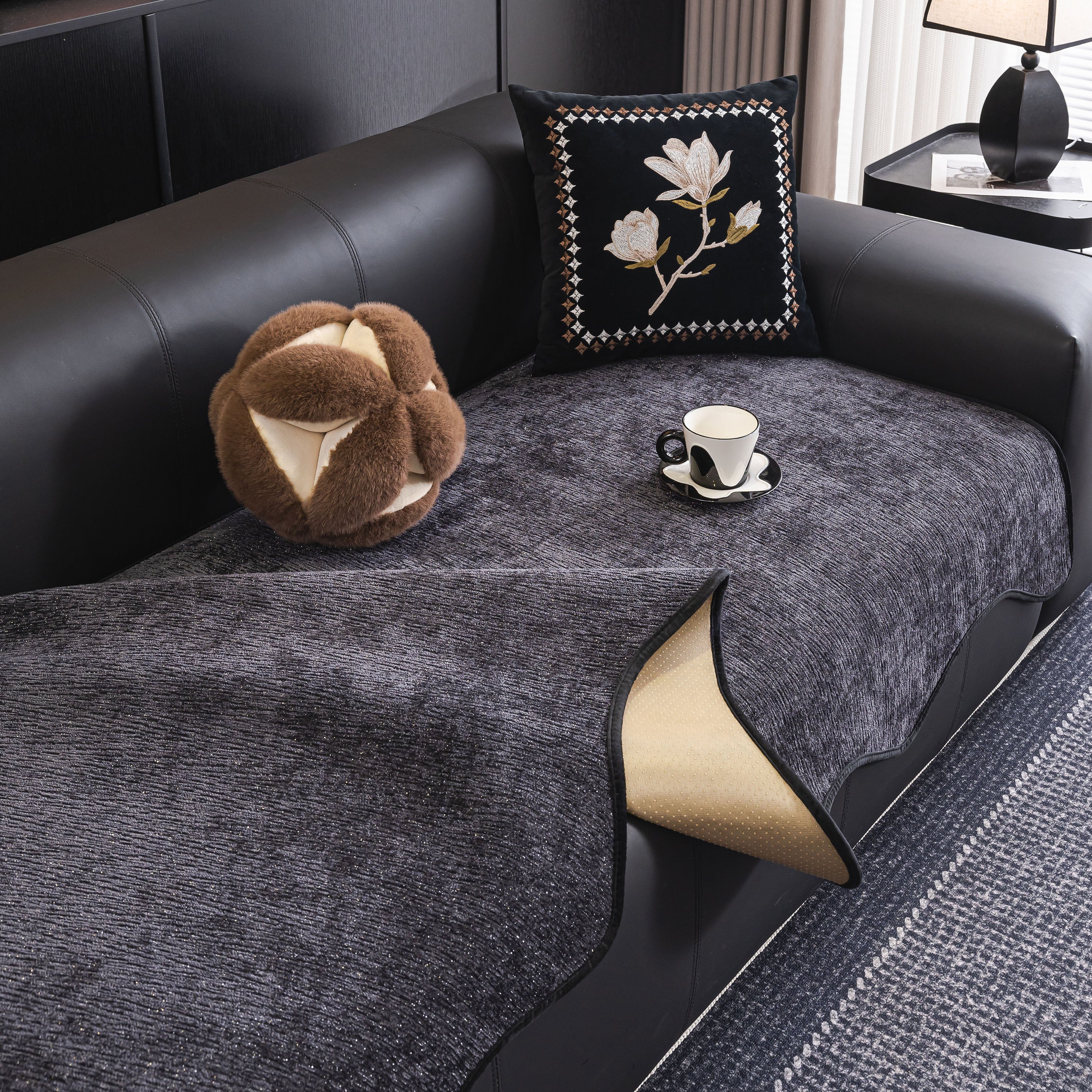 Chenille Couch Cover with Scalloped Edge, Non-Slip Modular Slipcover Sectional - Image 90