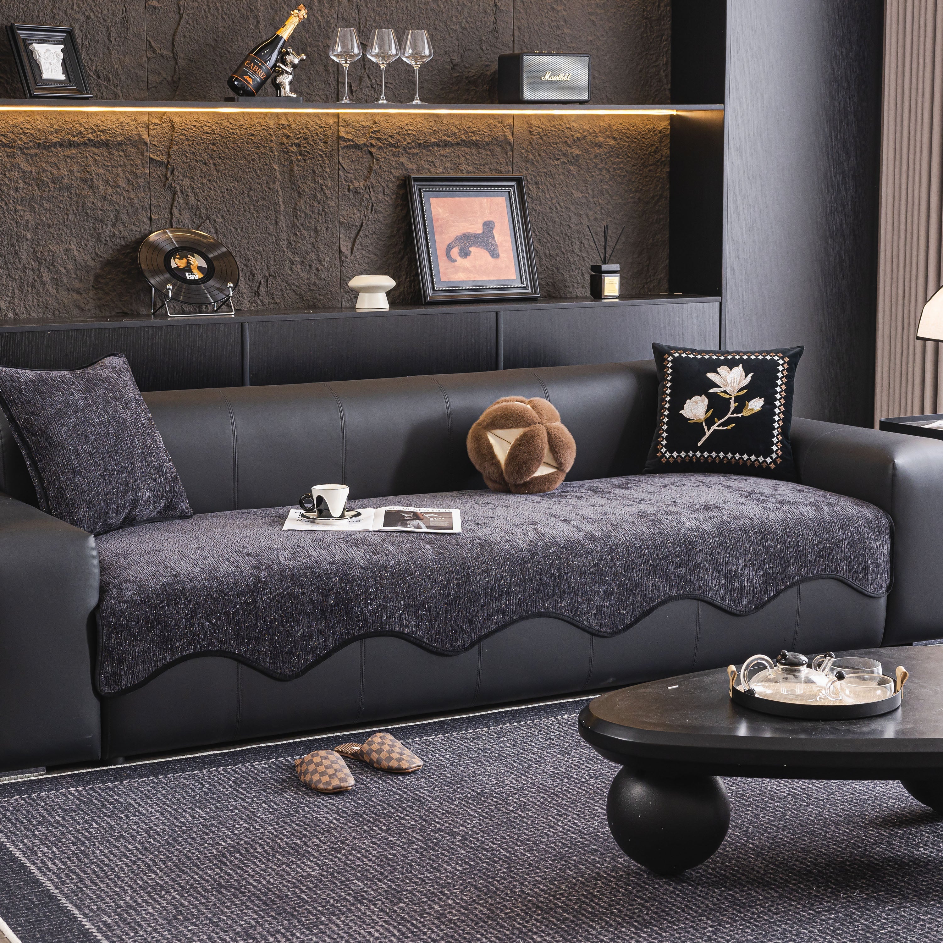 Chenille Couch Cover with Scalloped Edge, Non-Slip Modular Slipcover Sectional - Image 92