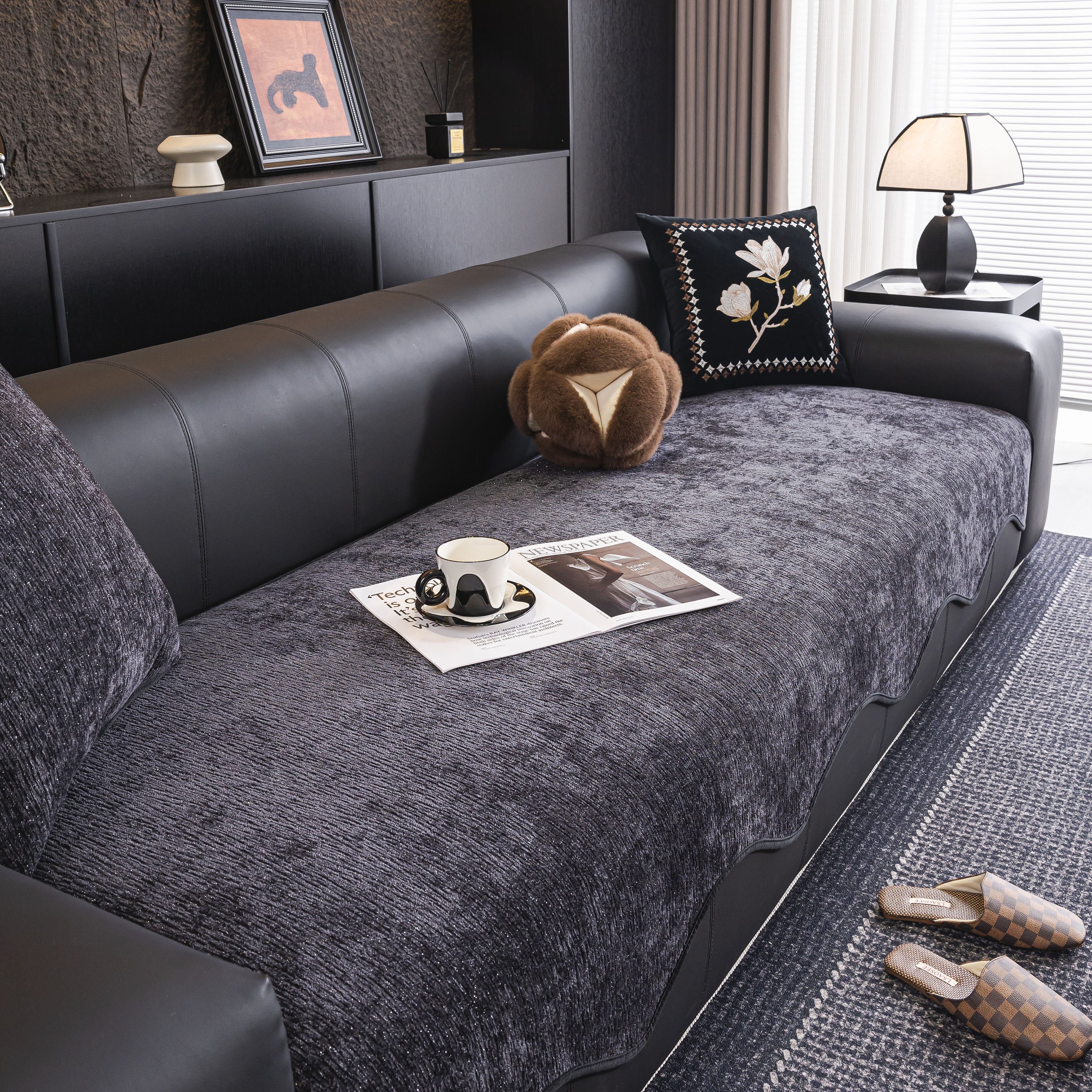 Chenille Couch Cover with Scalloped Edge, Non-Slip Modular Slipcover Sectional - Image 93