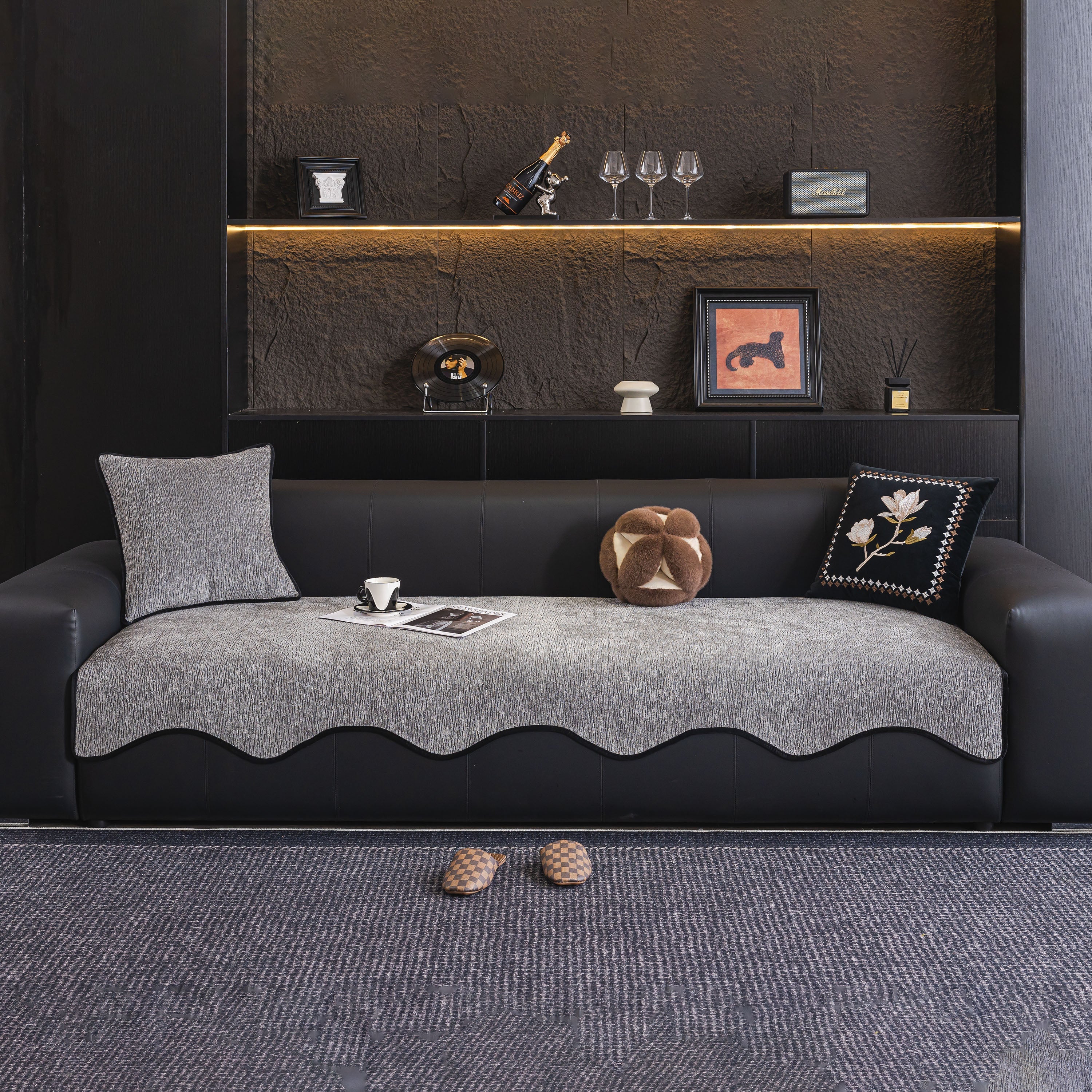 Chenille Couch Cover with Scalloped Edge, Non-Slip Modular Slipcover Sectional - Image 95