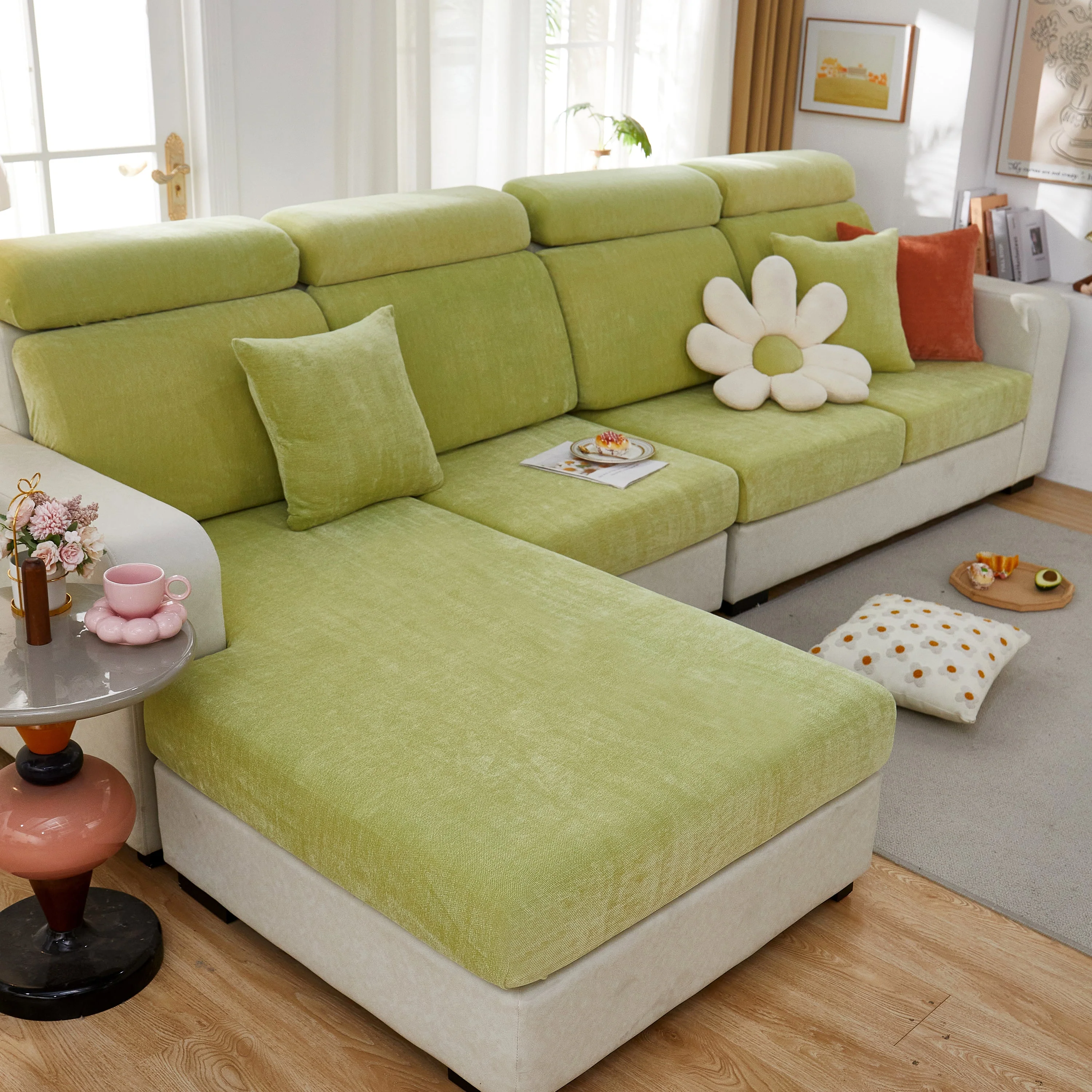 Chenille Cushion Covers for 1/2/3/4 Seater Sofas and L-shaped Couches, Furniture Covers for Pets - Image 104