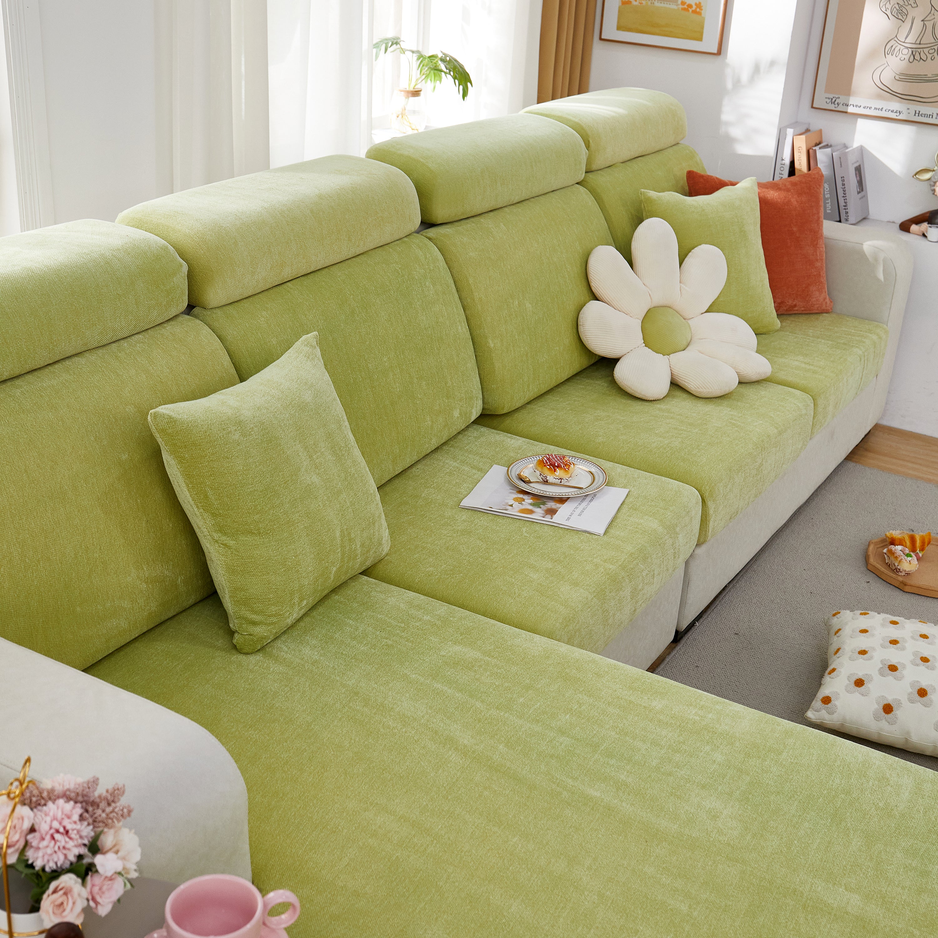 Chenille Cushion Covers for 1/2/3/4 Seater Sofas and L-shaped Couches, Furniture Covers for Pets - Image 105
