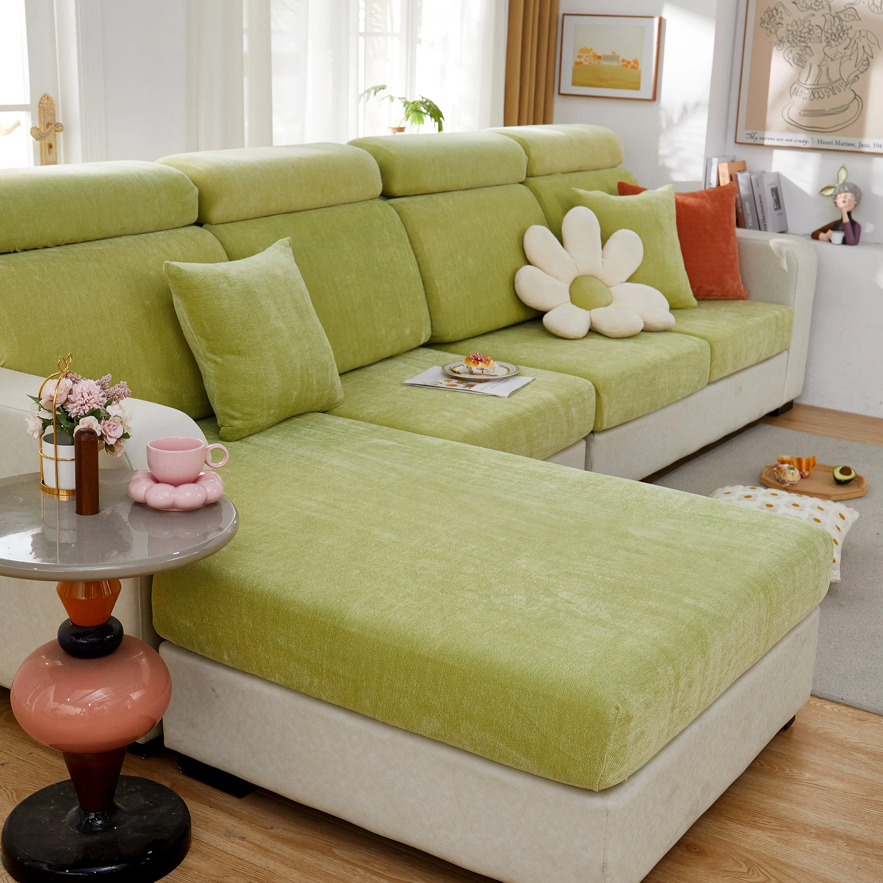Chenille Cushion Covers for 1/2/3/4 Seater Sofas and L-shaped Couches, Furniture Covers for Pets - Image 107
