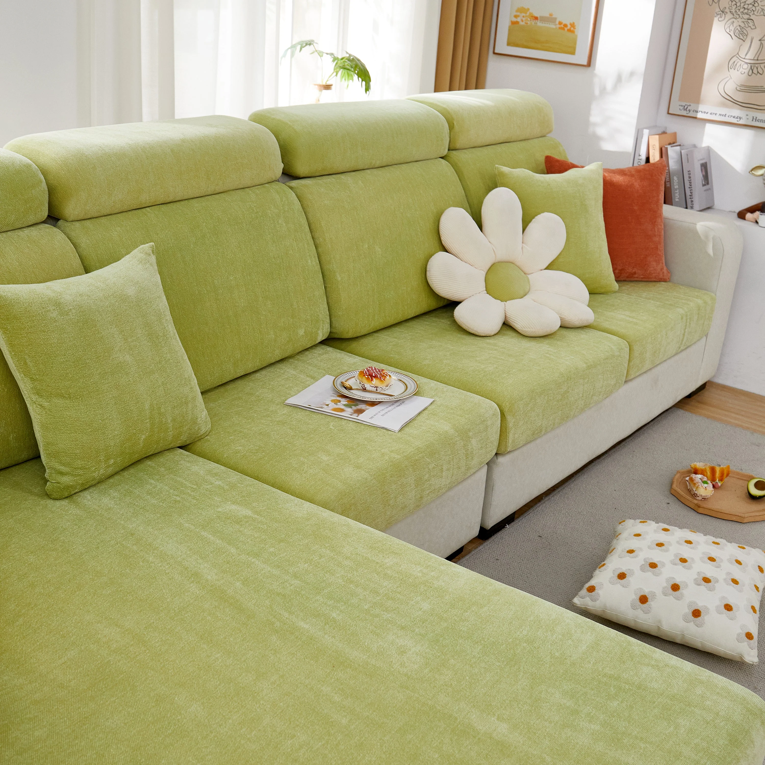 Chenille Cushion Covers for 1/2/3/4 Seater Sofas and L-shaped Couches, Furniture Covers for Pets - Image 109