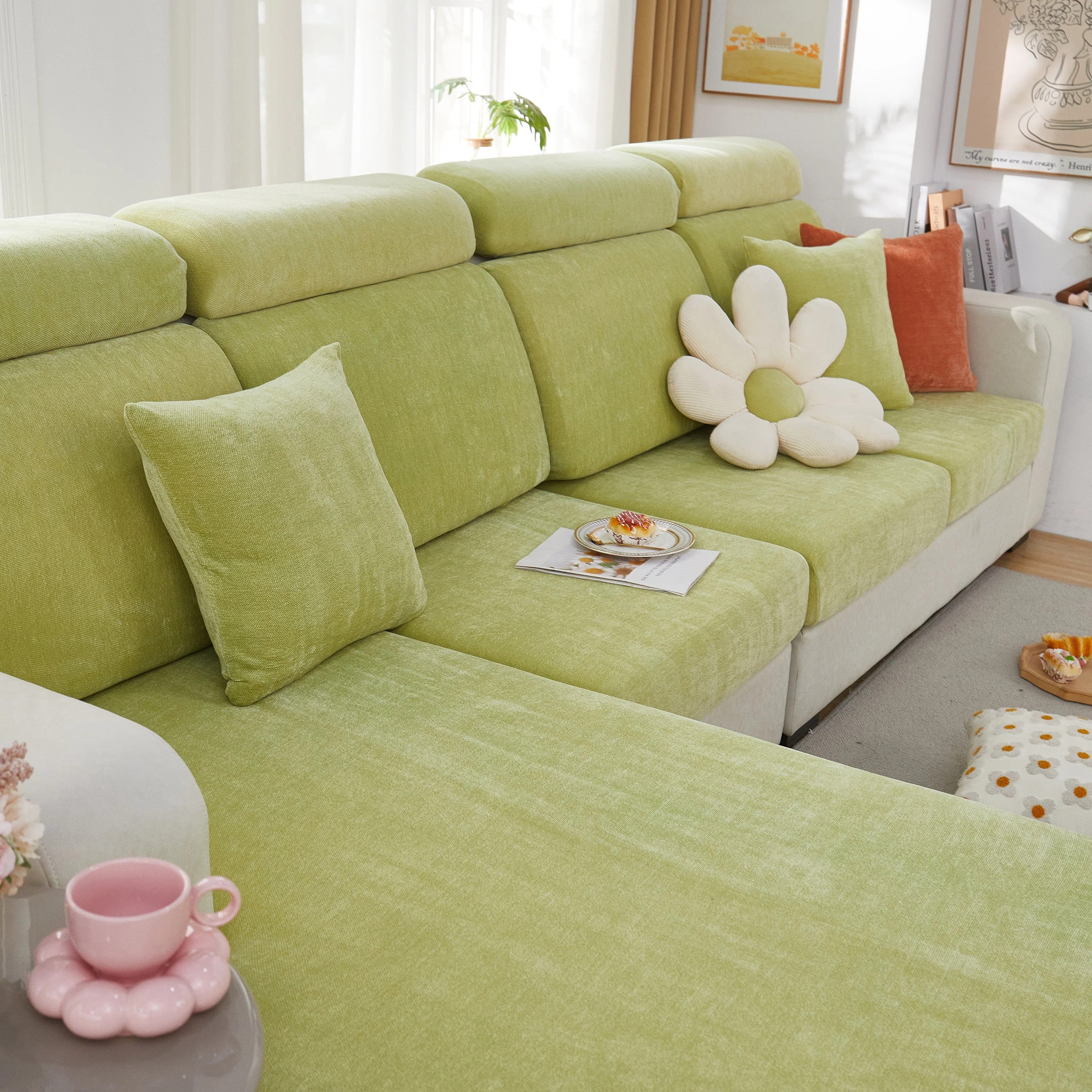 Chenille Cushion Covers for 1/2/3/4 Seater Sofas and L-shaped Couches, Furniture Covers for Pets - Image 110