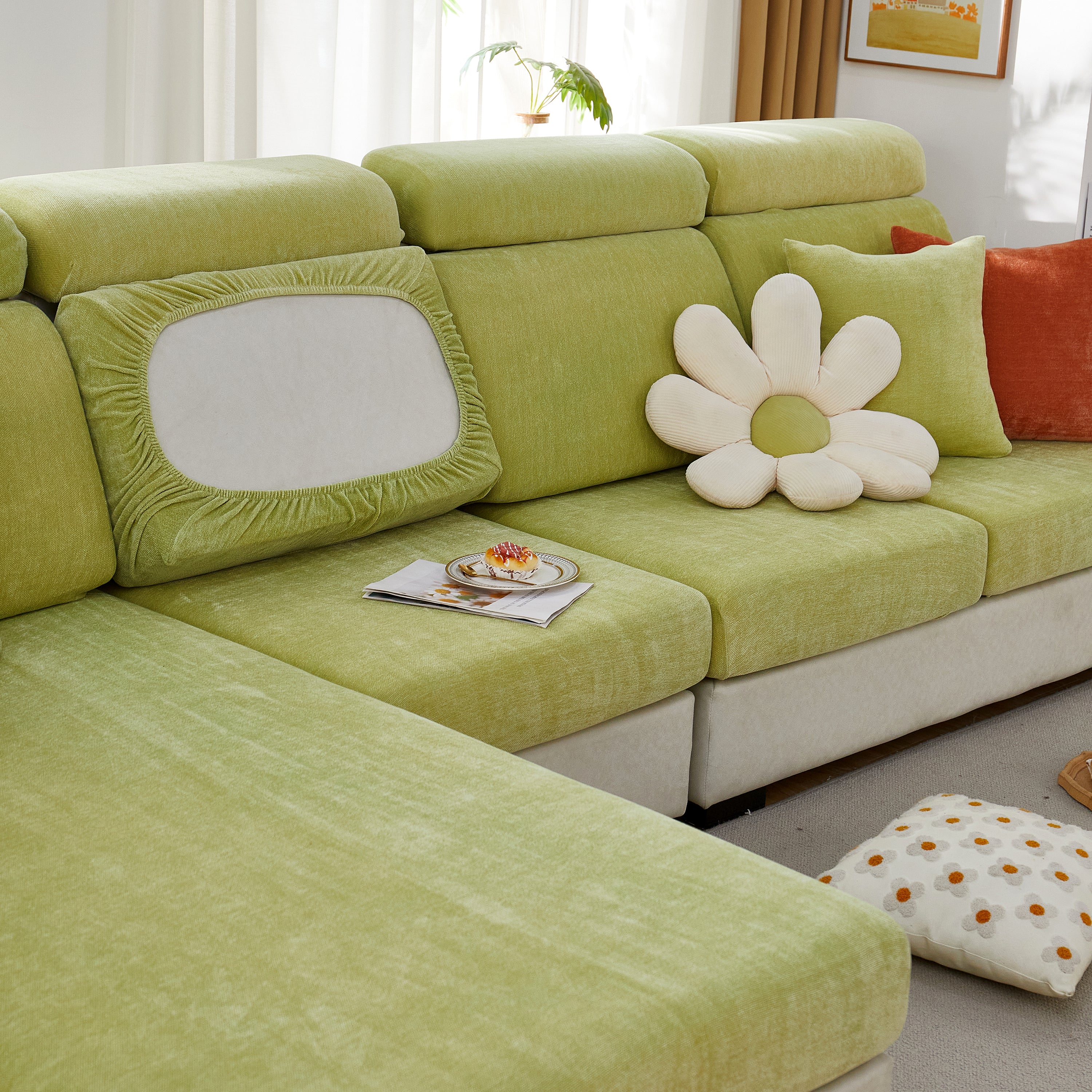Chenille Cushion Covers for 1/2/3/4 Seater Sofas and L-shaped Couches, Furniture Covers for Pets - Image 115