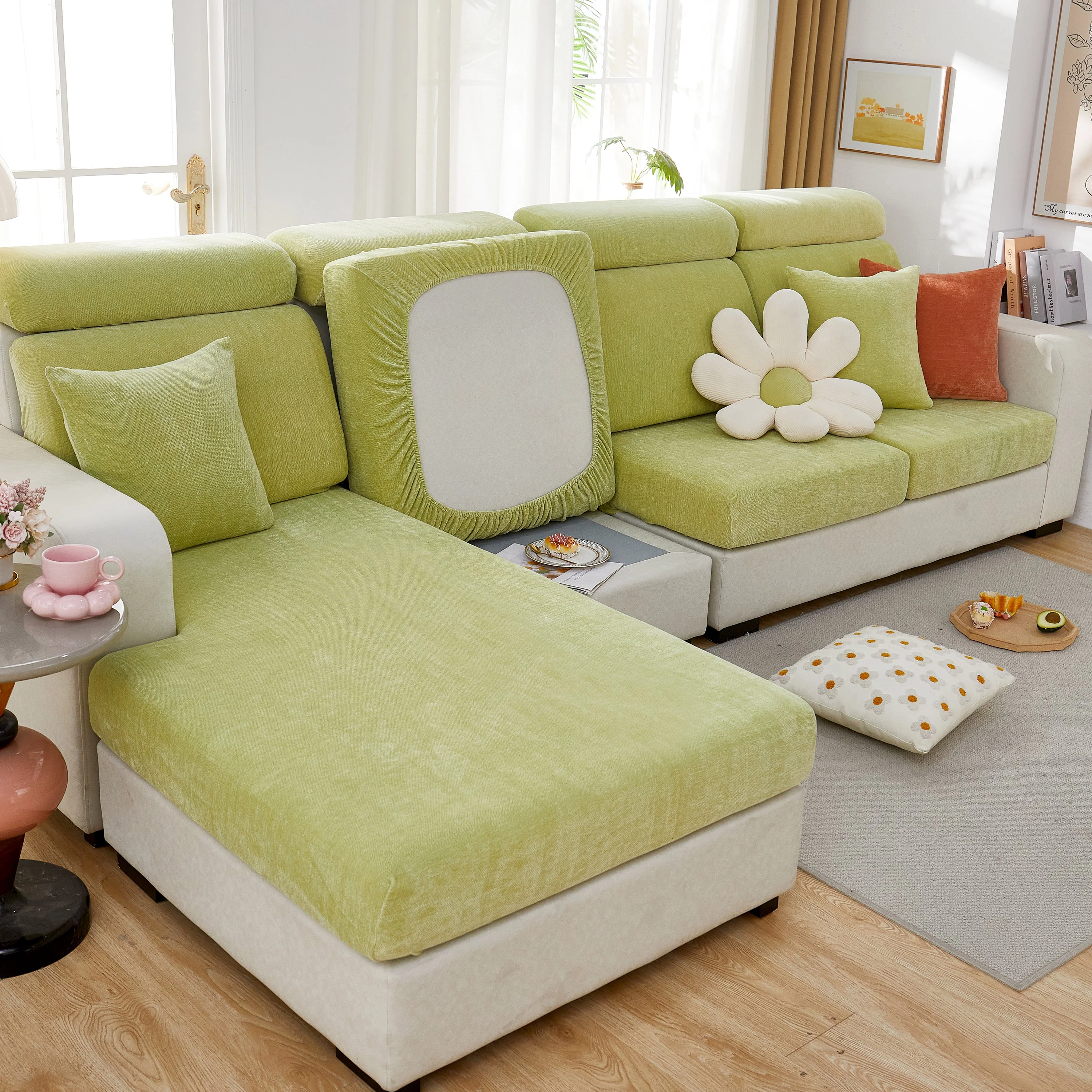 Chenille Cushion Covers for 1/2/3/4 Seater Sofas and L-shaped Couches, Furniture Covers for Pets - Image 117