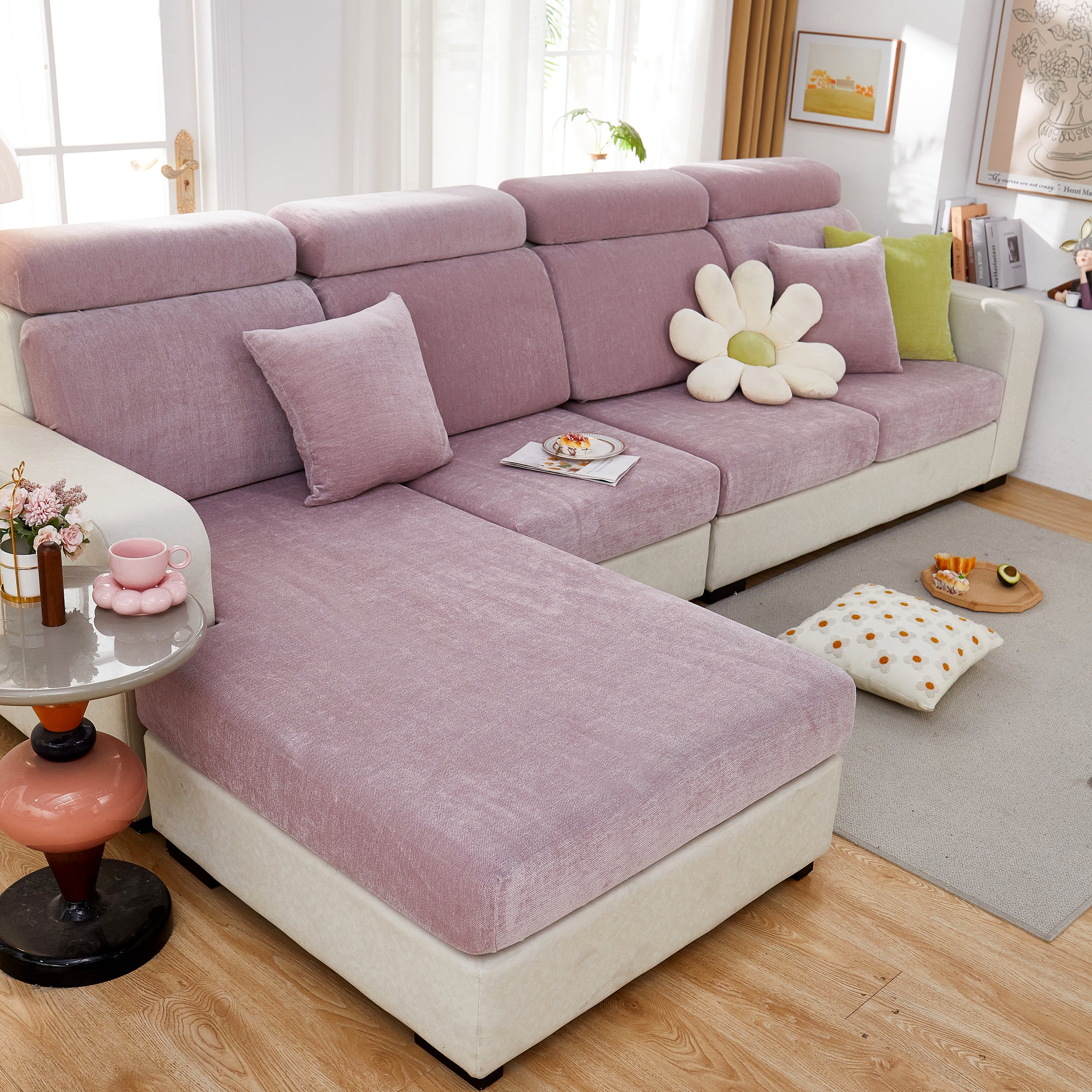 Chenille Cushion Covers for 1/2/3/4 Seater Sofas and L-shaped Couches, Furniture Covers for Pets - Image 125