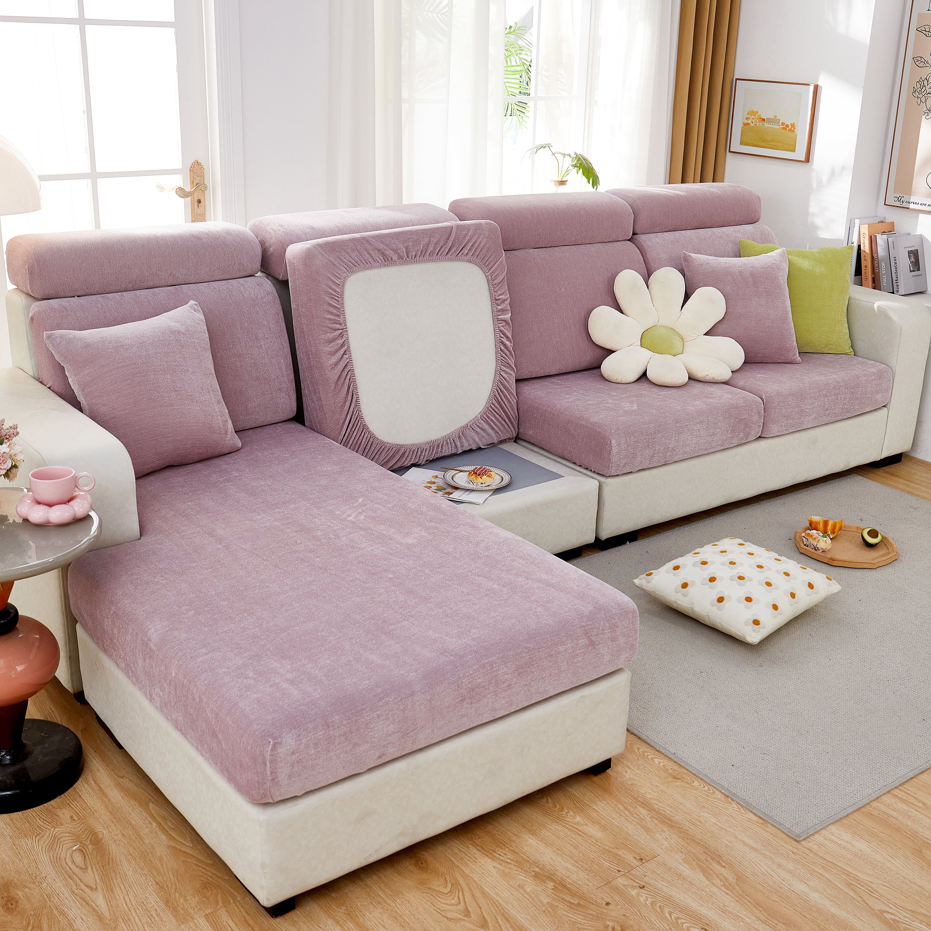 Chenille Cushion Covers for 1/2/3/4 Seater Sofas and L-shaped Couches, Furniture Covers for Pets - Image 138